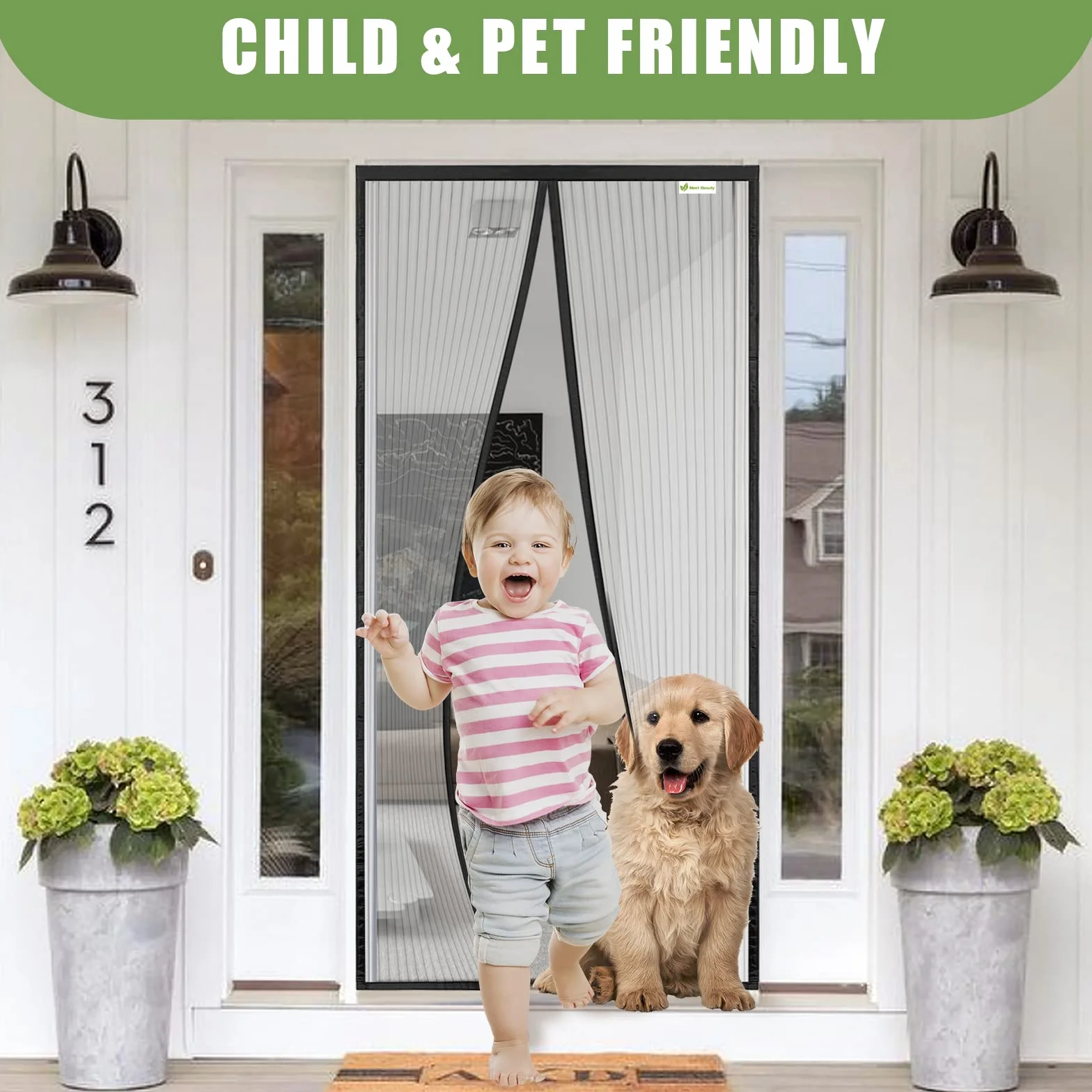 Mosquitera Magnética para Puertas 130 x 210 cm, Cierre Automático, Negro