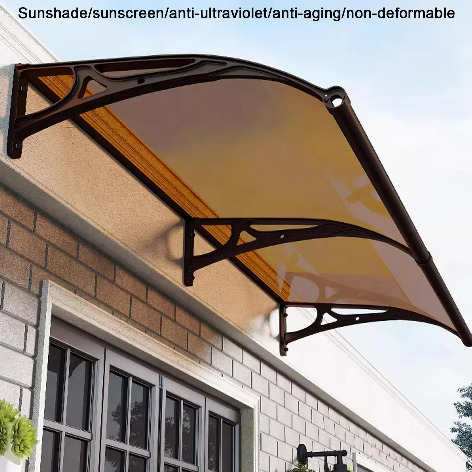Marquesina para Puertas y Ventanas,Tejadillo de Protección Contra La Lluvia y La Nieve UV,Toldo Cubierta de Policarbonato Marrón con Fregadero Grande,Toldo de Entrada de Techo (80x160cm/31"x63")