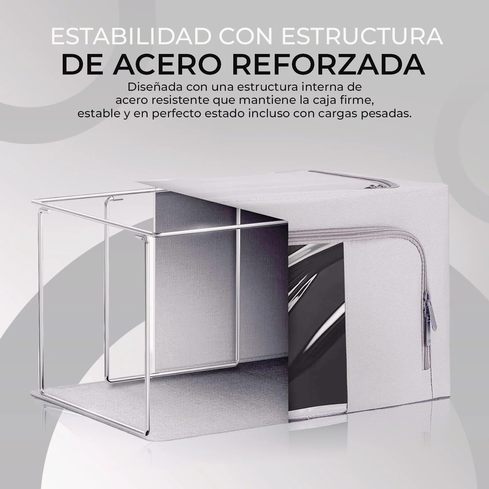 Cajas de Almacenamiento con Cremallera y Ventana Pack 3 Unidades Impermeable Metálica Plegables Gris claro 24L