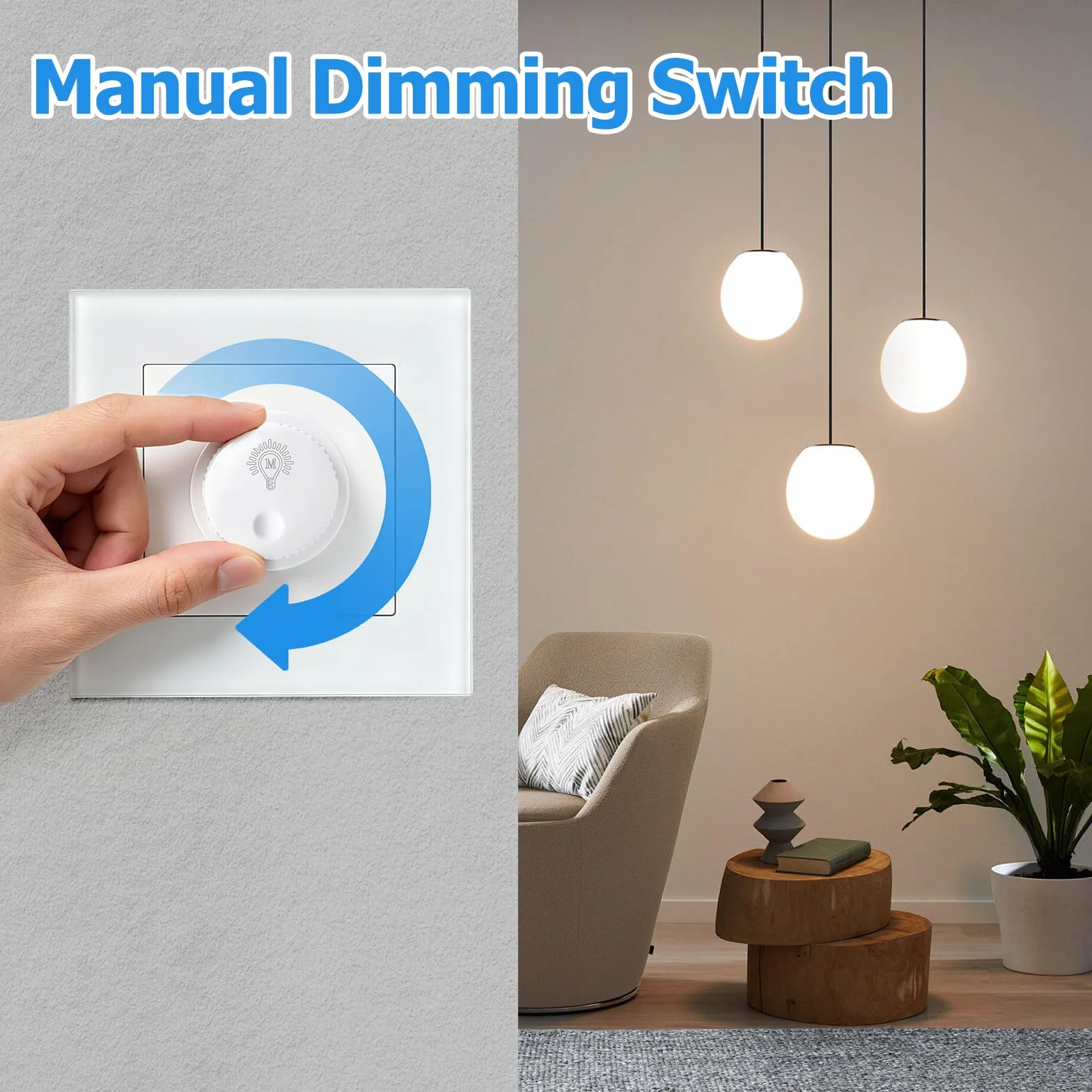 Interruptor Dimmer LED 220v, Regulador de Luz para LED Regulables de 1–60W / Halógenos de 15–300W, Dimmable Switch Protección Segura, Sin Ruido