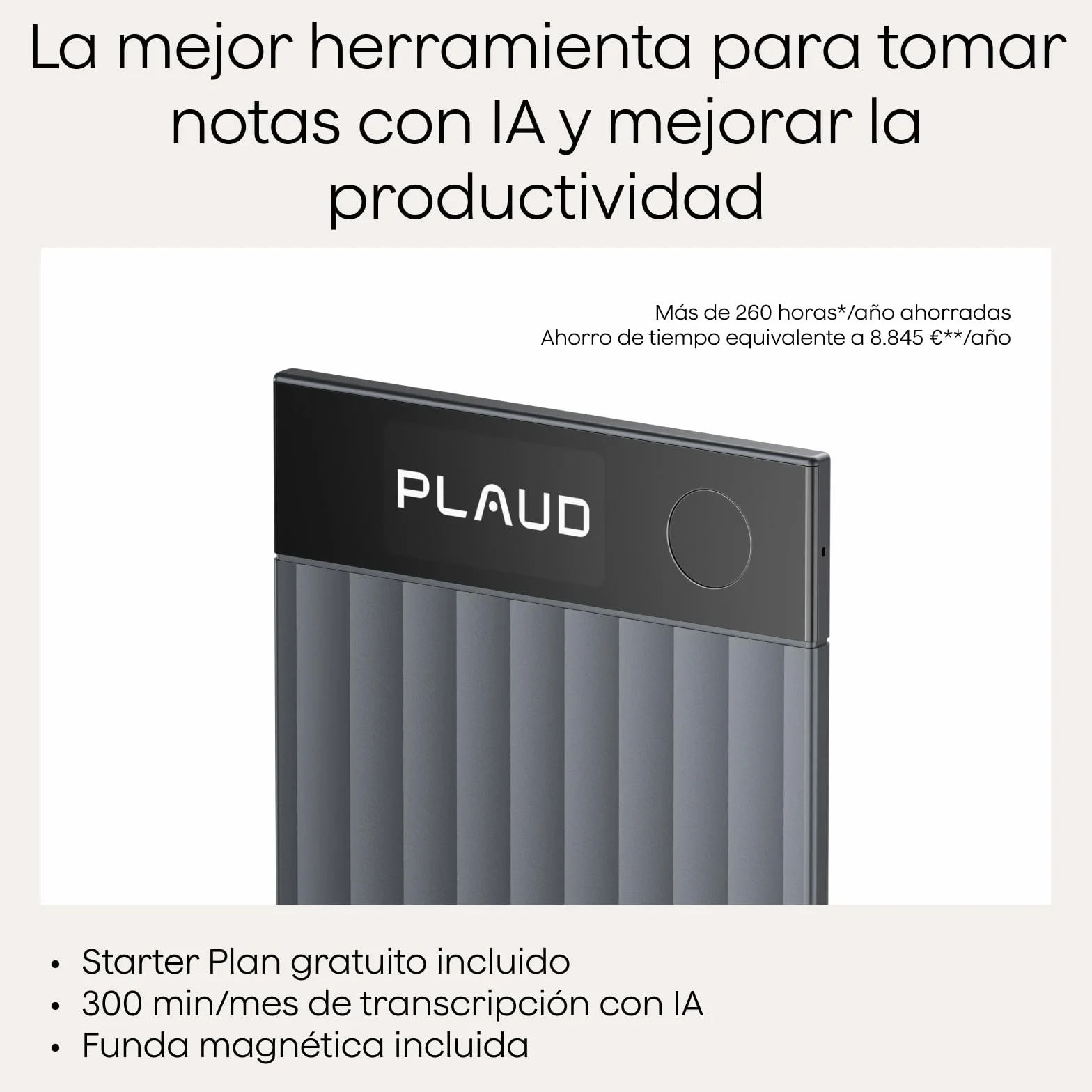 Plaud Note Pro Grabadora de Voz AI con Funda Transcripción IA Resúmenes Multidimensionales Grabación Dual Inteligente 50 Horas