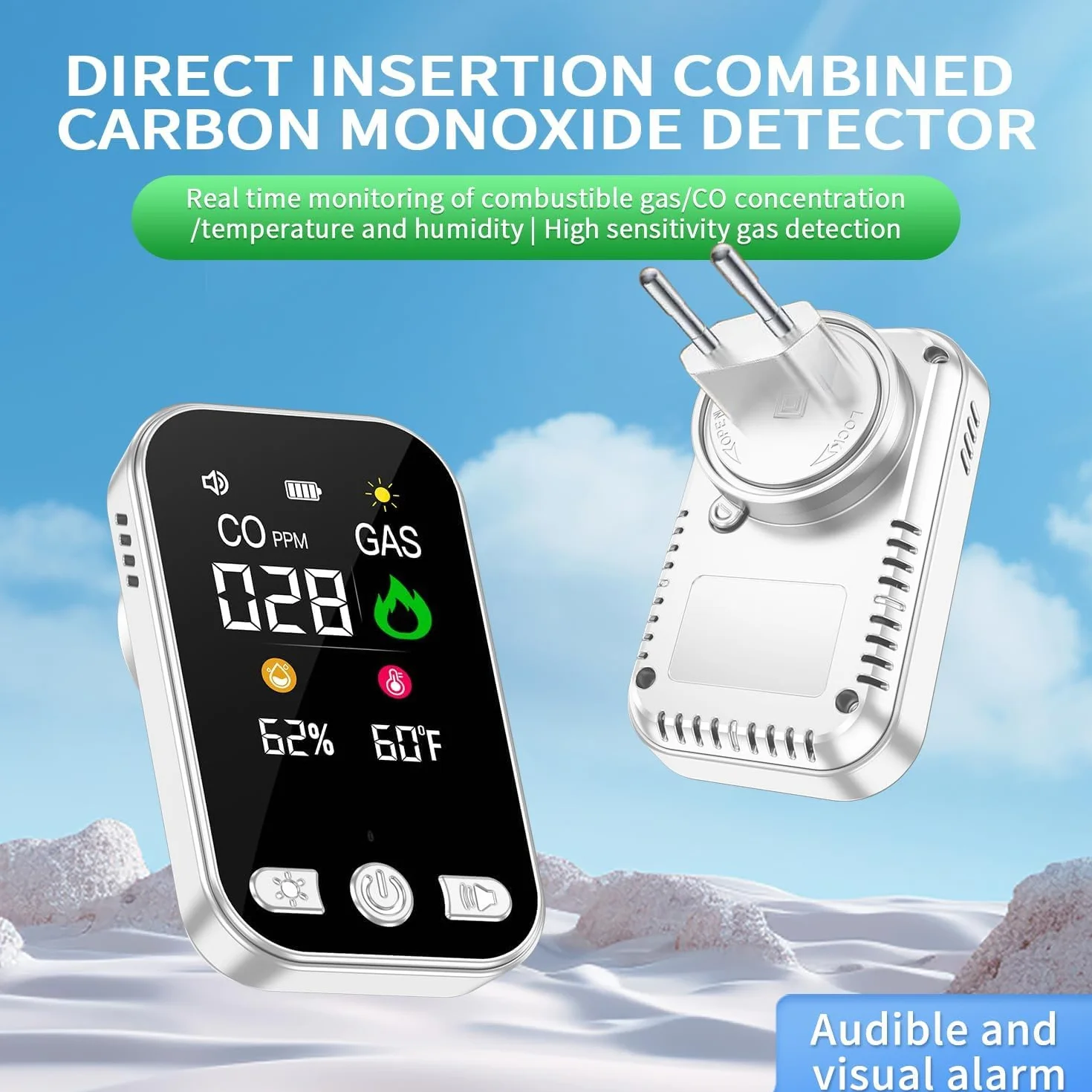 Wolf-Guard Detector de Monóxido de Carbono y Gas | Monitor Digital con Pantalla LCD, Alarma Audible y Visual, Sensor de Temperatura, Sensor de Humedad