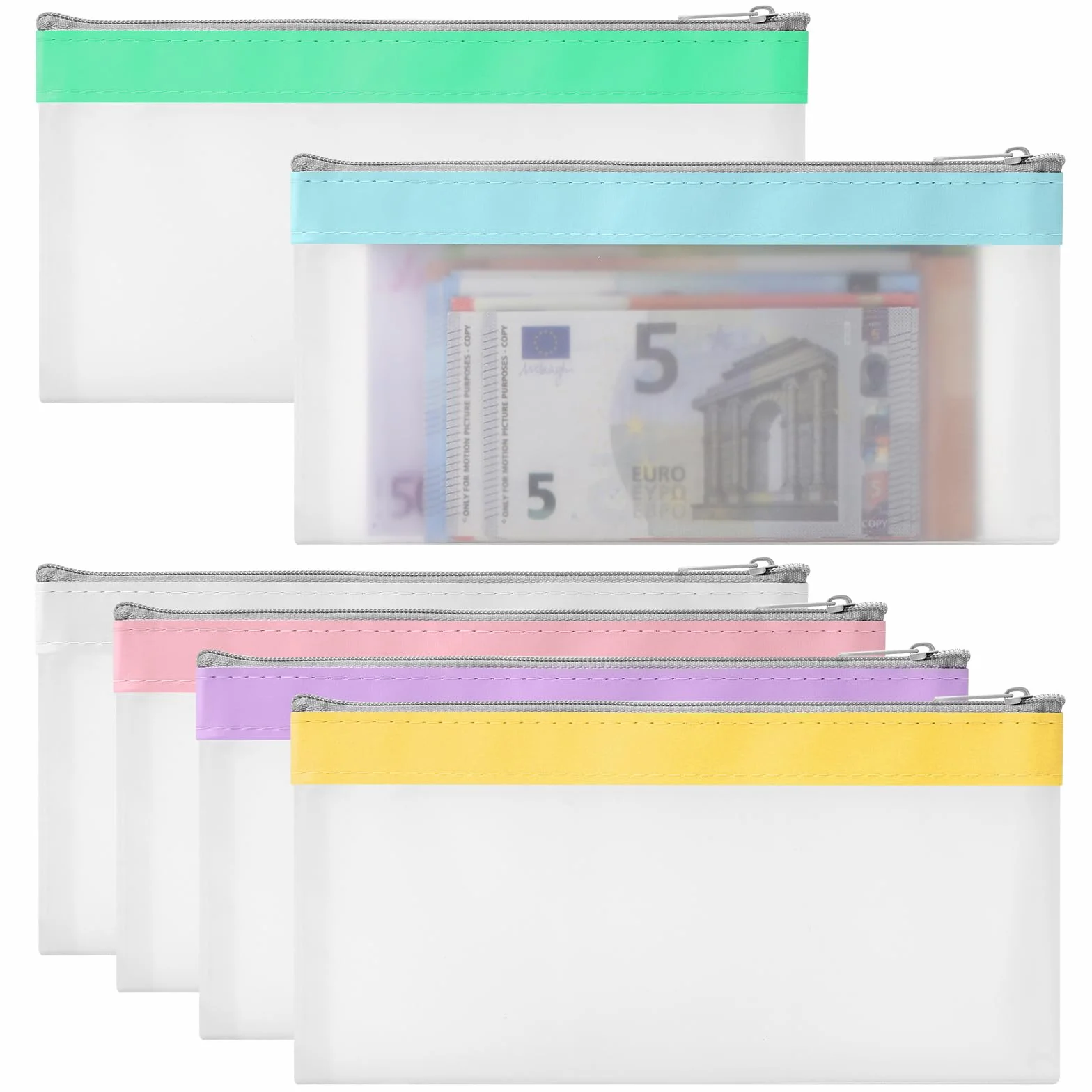 6 Piezas Bolsas de Dinero con Cremallera Bolsa de Dinero Sobres de Efectivo Bolsa de Banco Organizador de Dinero Transparente Organizador de Efectivo Multiusos para Cheques Recibos 19,3 x9,4 cm