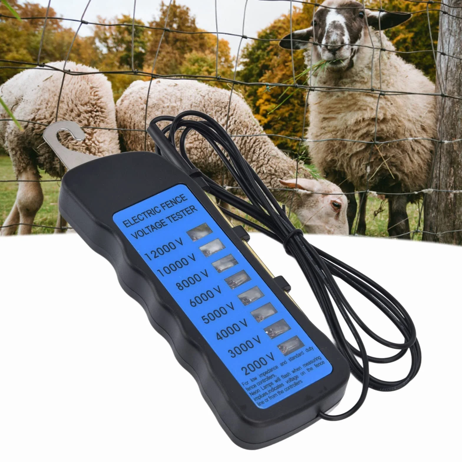 Comprobador de Corriente para Cercas Eléctricas 12KV 2000-12000V, 8 Luces Neon Impermeable para Granjas (ABS, Sin Batería)