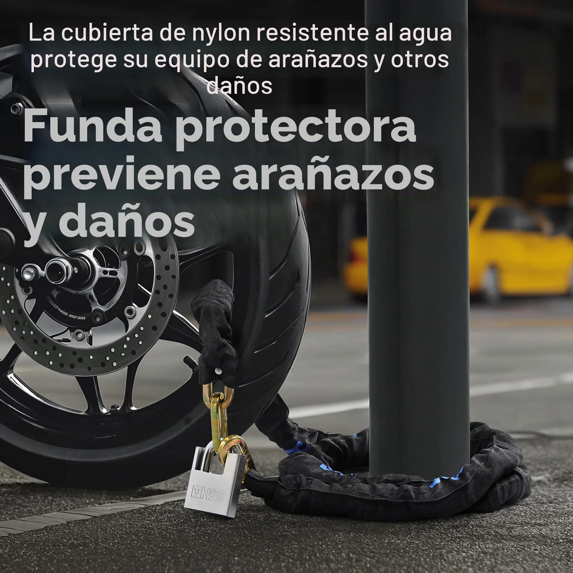 H&S Candado resistente para motocicleta con candado | 10 mm x 2 m | Candado para motocicleta y scooter con cadena de seguridad | Candado de bicicleta de 2 m de alta seguridad | Cadena fuerte y candado