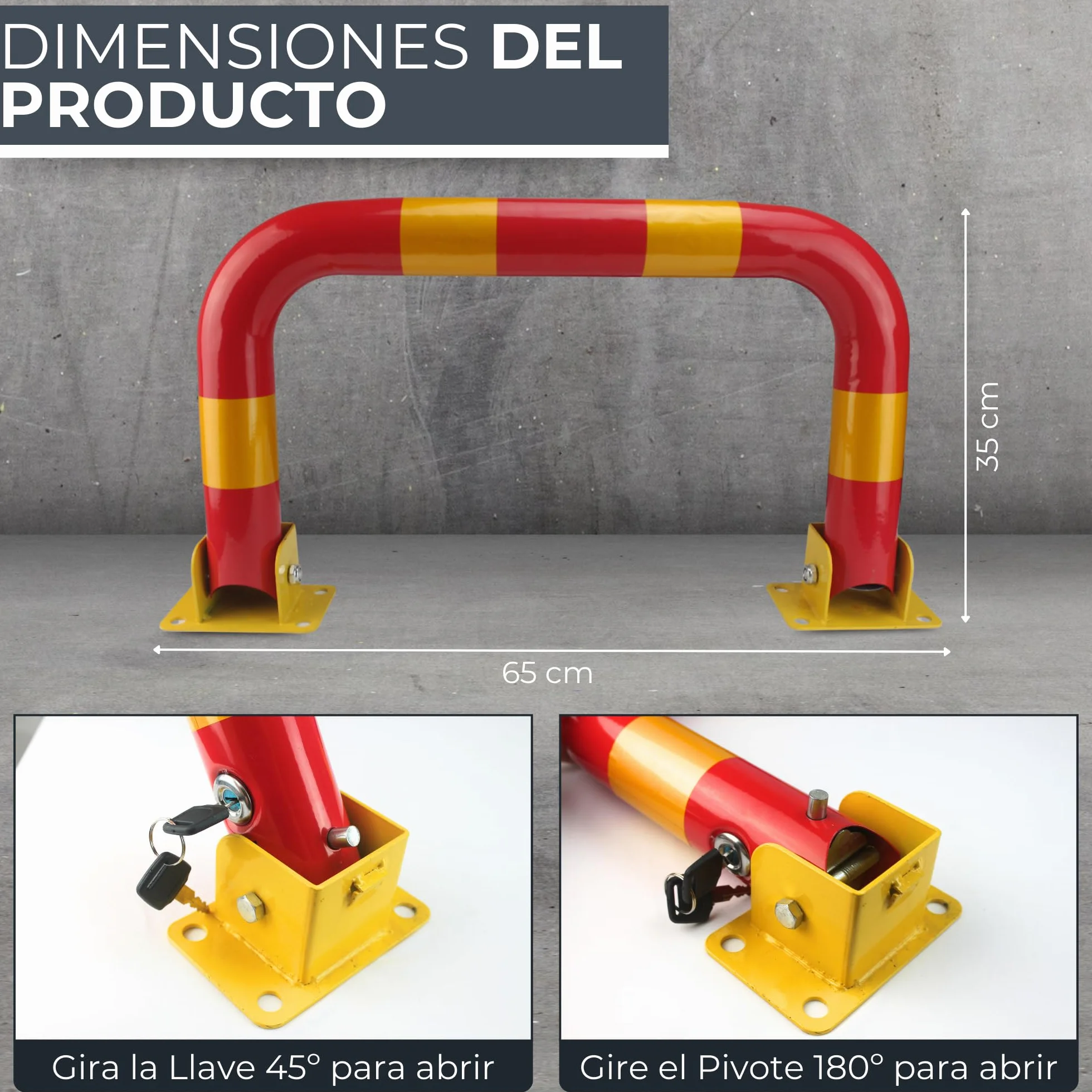 Cepos Parking - Barrera Parking con 2 Juegos de Llaves - Cepo Parking de Color Rojo y Amarillo - Cepo para Parking Interior y Exterior - Barrera Plaza Parking y Plaza Garaje