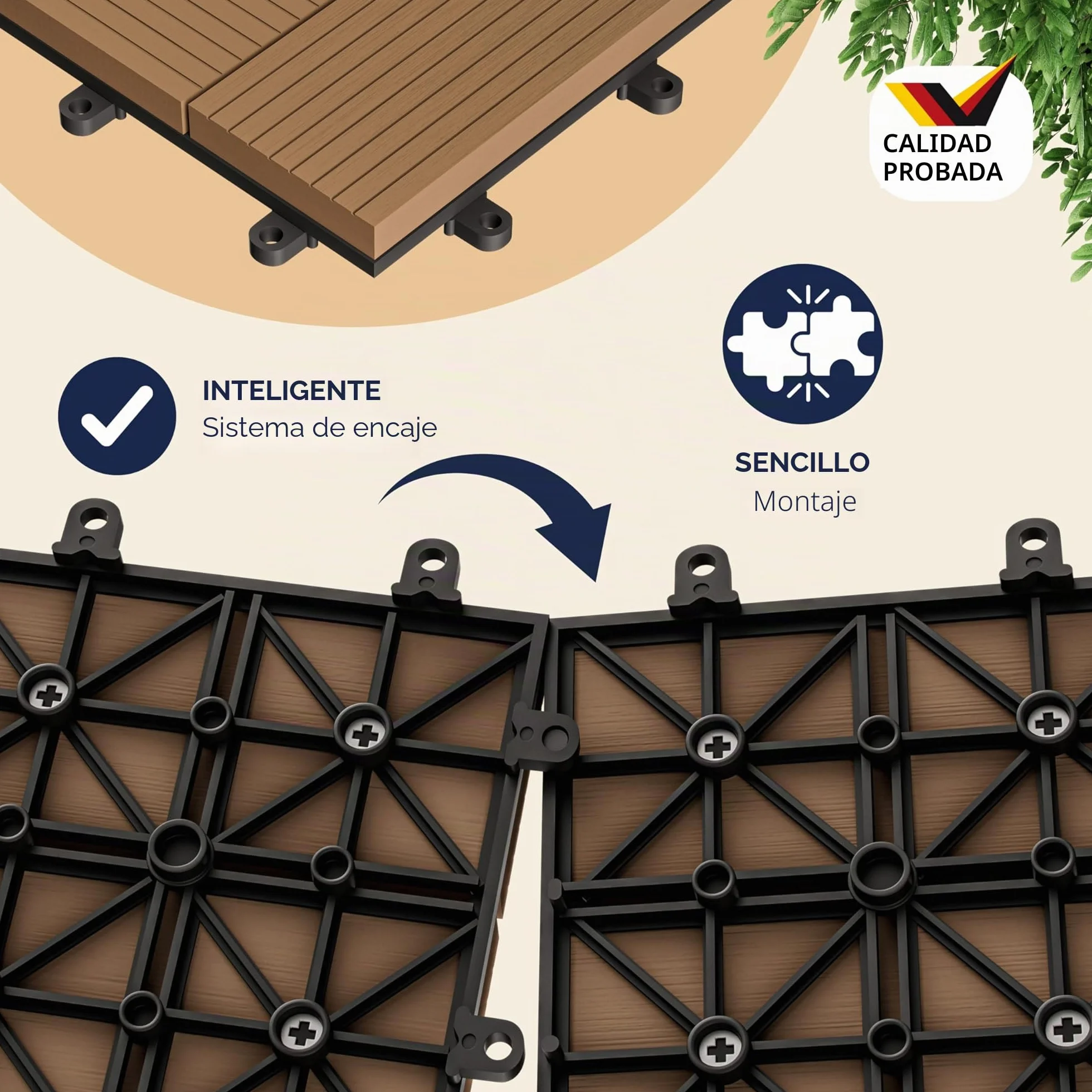 Casaria Set Baldosas Exterior WPC Losetas Jardín Antideslizantes Sistema Clic Terracota 30x30cm 4m²