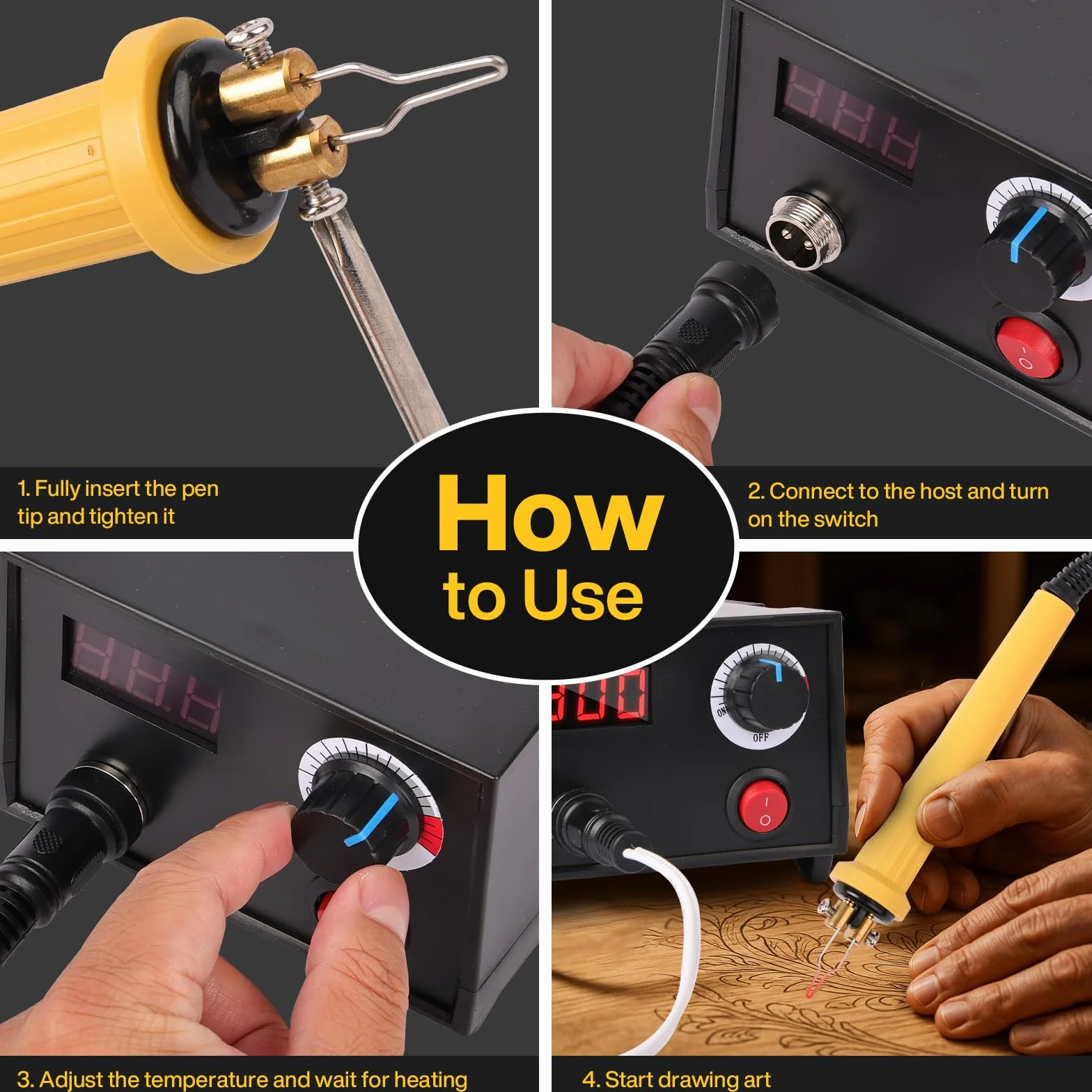 Set Profesional de Pirograbado con Pantalla LCD, 20 Puntas Incluidas, Temperatura Ajustable de 250 a 750 °C, Ideal para Madera, Cuero, Calabaza y Corcho