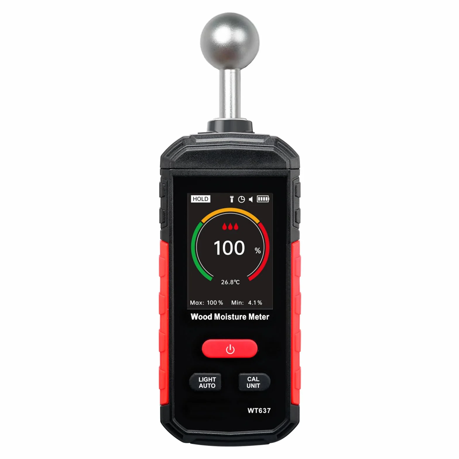 Detector profesional para obras de construcción de suelos de pared con sonda de bola de 5 a 40 mm, termómetros integrados, medidor de humedad de madera, detector de humedad de pared