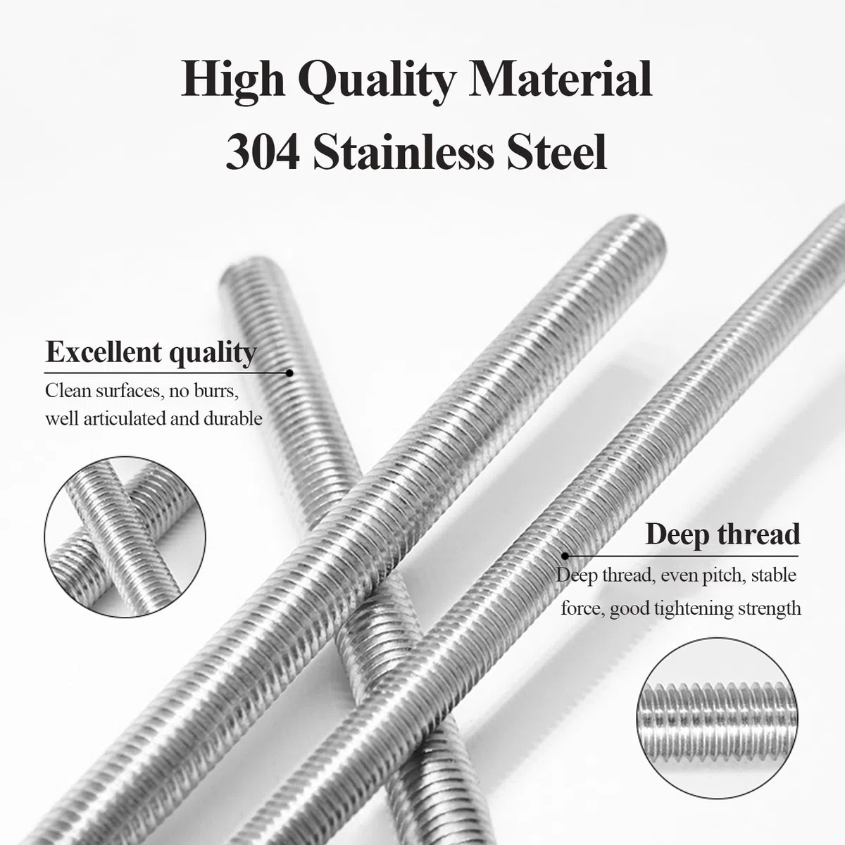 Varilla roscada, 10 varillas roscadas de acero inoxidable 304, longitud de 120-511 mm, for pernos de anclaje, abrazaderas, perchas y pernos en U.(M12,30CM)