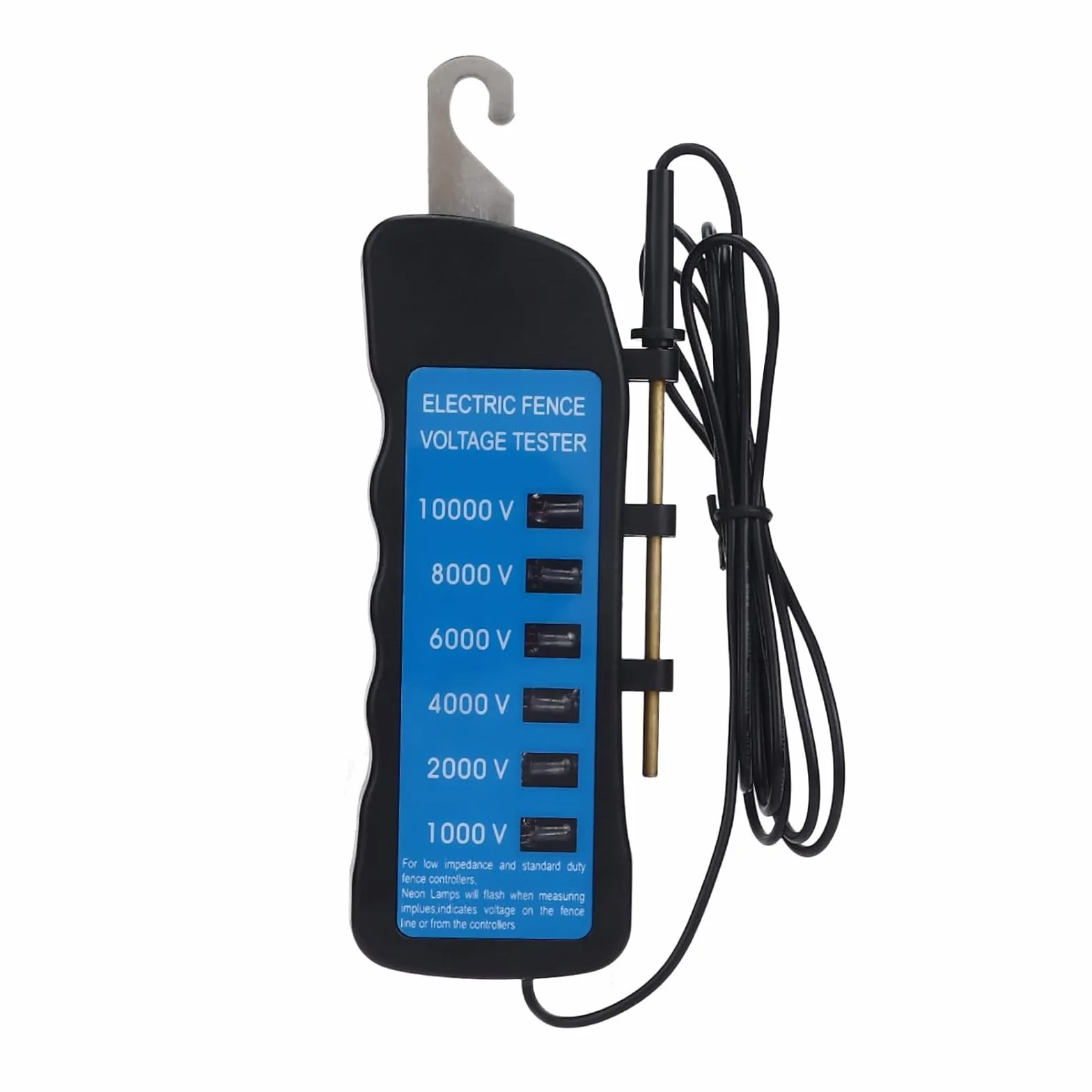 Probador eléctrico de valla eléctrica de fácil transporte, 10000 V con 6 indicadores LED, dispositivo ABS para alambre de metal y ganado
