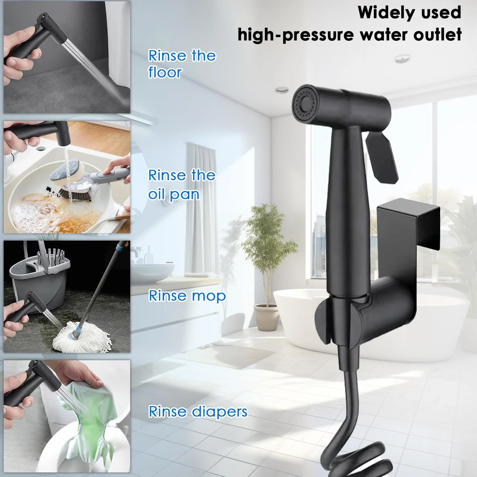 Grifo de Bidet con Manguera 2m, Cabezal de Ducha WC, Kit de Rociador de Mano de Acero Inoxidable Negro