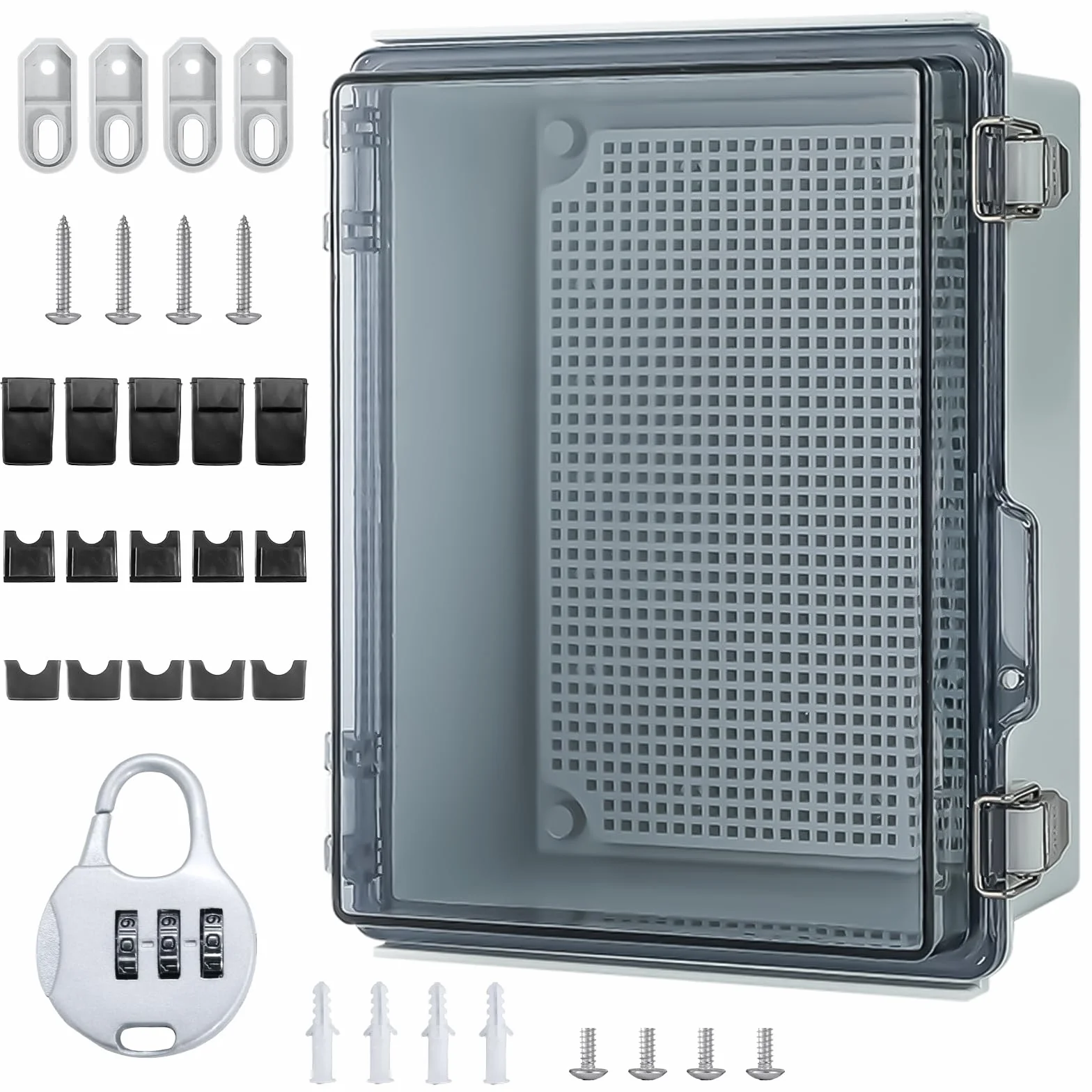 Caja Eléctrica Impermeable IP65, Caja Estanca Exterior Electrica, Cuadro Electrico de Carcasa Industrial, Caja Estanca Enchufes Exterior con Accesorios Montaje en Pared y Cerradura (29 * 19 * 14 cm)