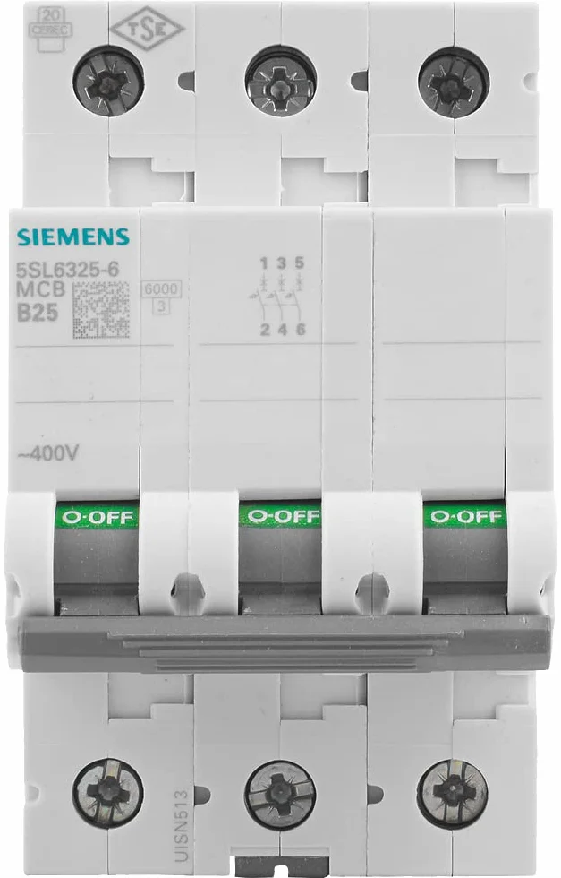 Siemens 5sl6 - Automático magnetotermico 400v 6ka 3 polos b 25a