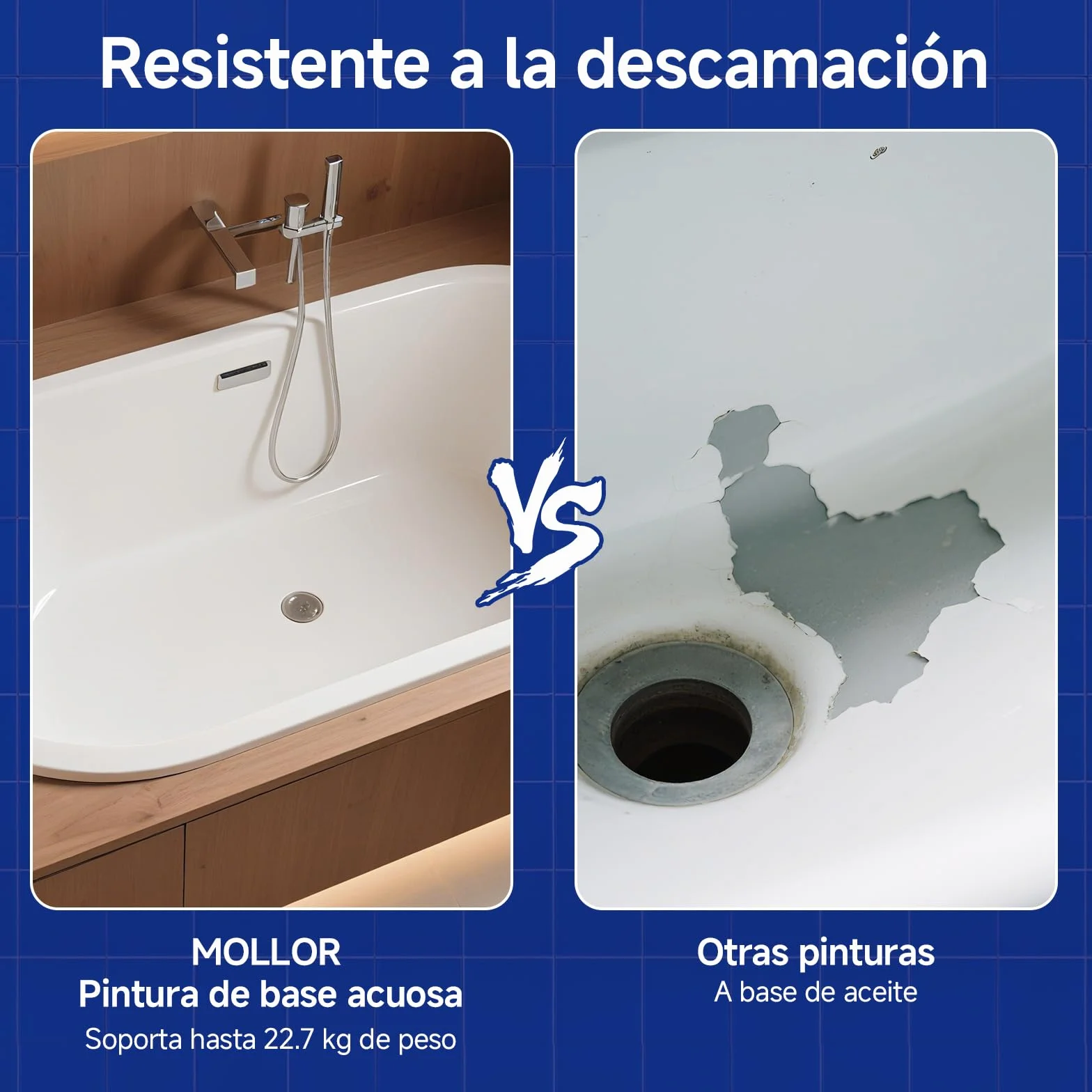 Kit de renovación bañeras y azulejos con herramientas, 35oz pintura blanca water-based, bajo olor, DIY, fácil uso, semi-brillante, 4.6-5.5m²