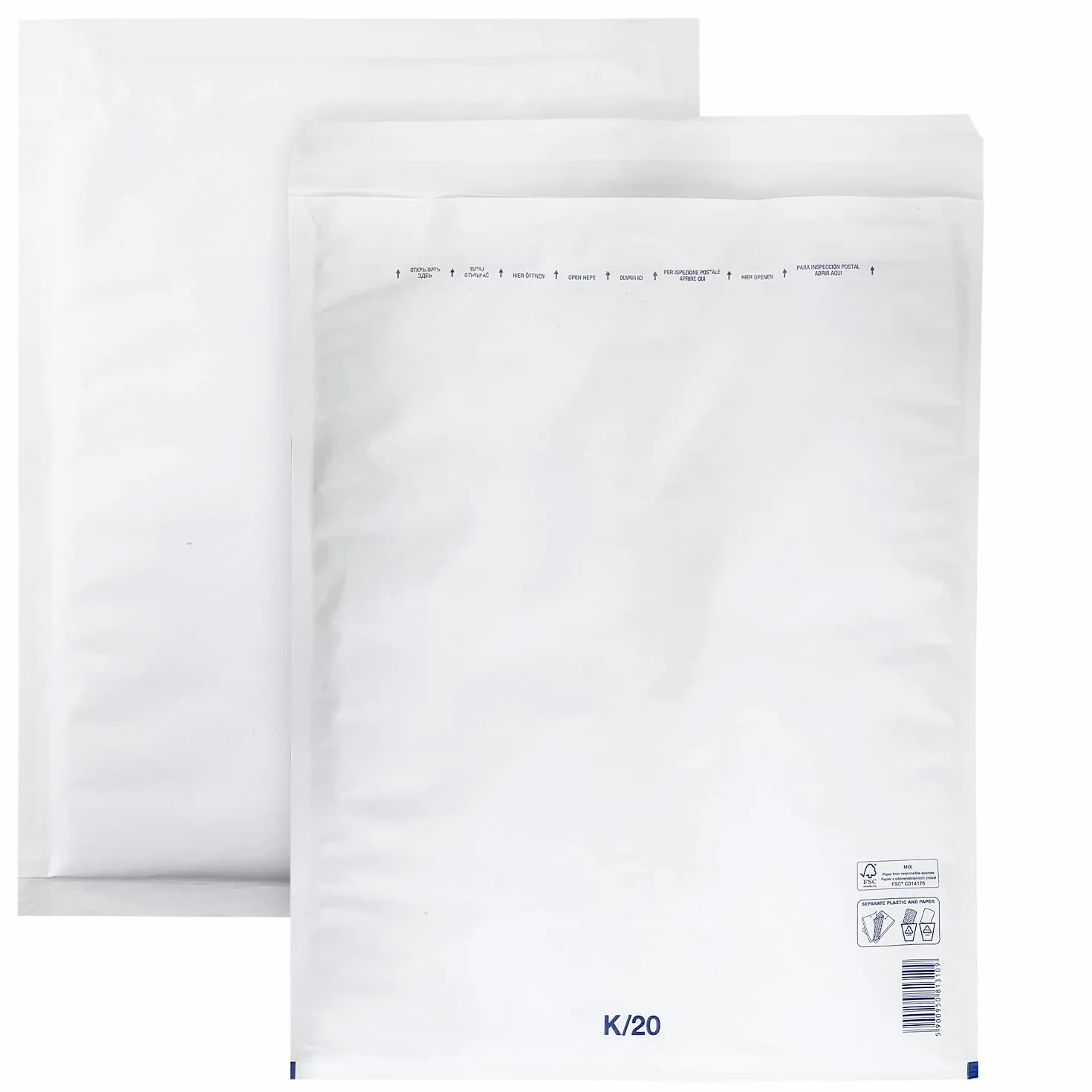 Sobres acolchados con burbujas de aire Netuno 50x DIN 20/K 370x480mm autosellados reciclables