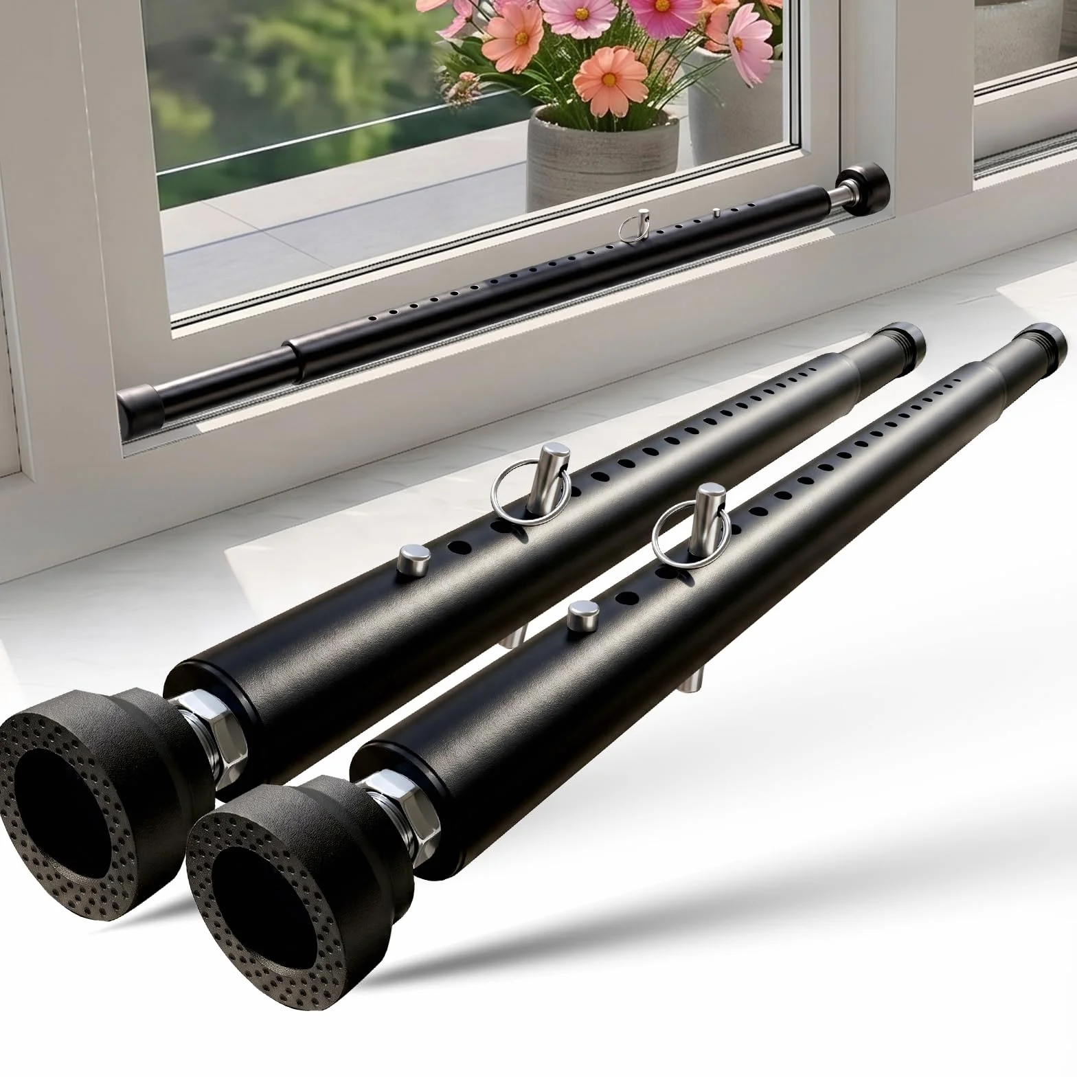 Barra de seguridad para ventana, barra de bloqueo de puerta corredera ajustable de 16 a 51 pulgadas, negro, puerta corrediza de patio, a prueba de niños, paquete de 2