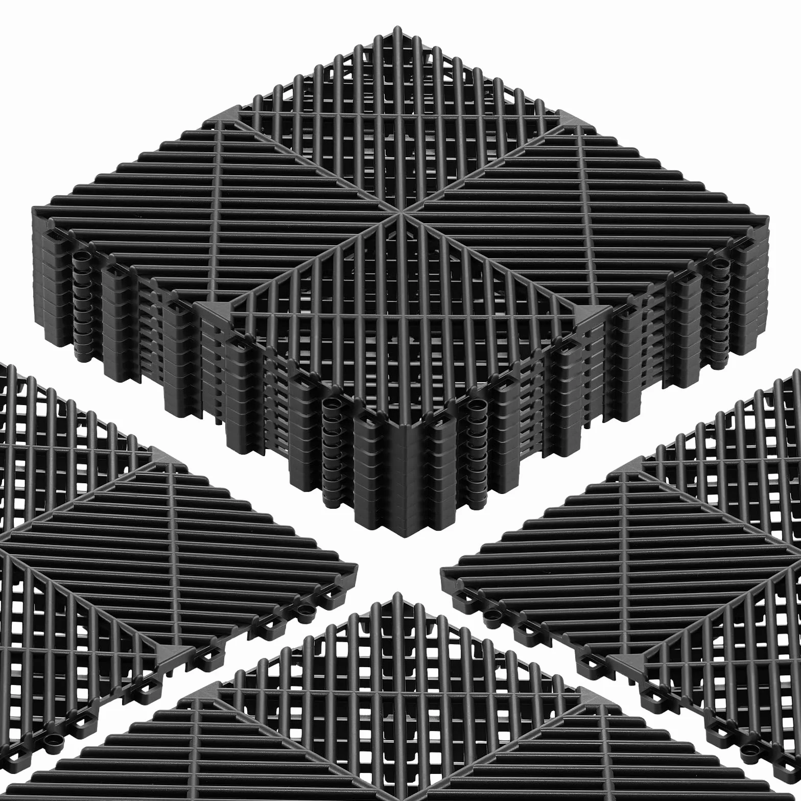 VEVOR Baldosas para Garaje Entrelazadas, 310 x 310 mm, Paquete de 12 Piezas, Azulejos de Drenaje de Polipropileno, Autoventilado, Antideslizante, Suelo Modular para Cocina Piscina Baño, Color Negro