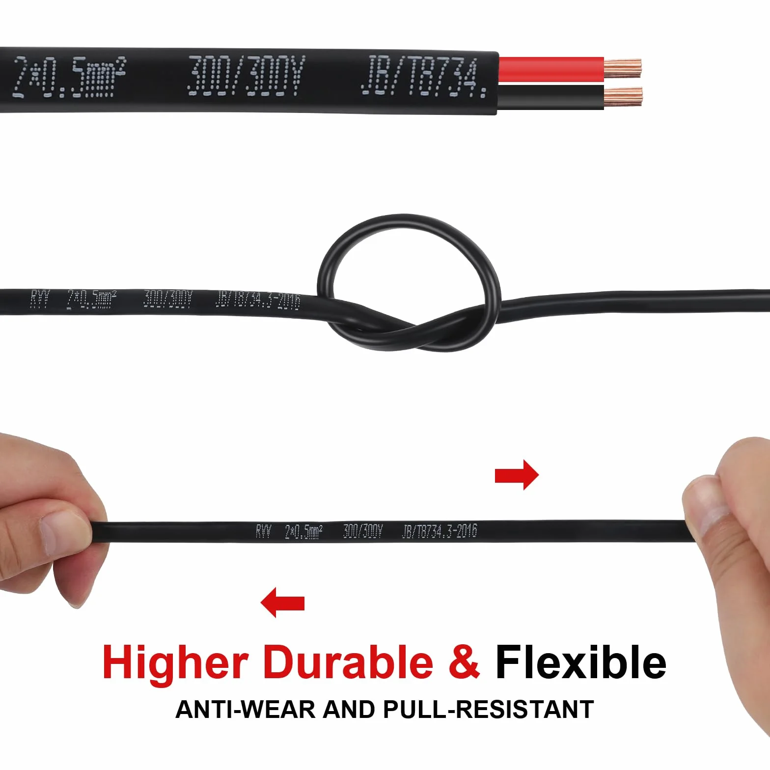 Cable Plano Gemelo de 2 Núcleos 2×0,5 mm² Cobre 5V 12V 24V 60V para Barco Automotriz Rojo/Negro
