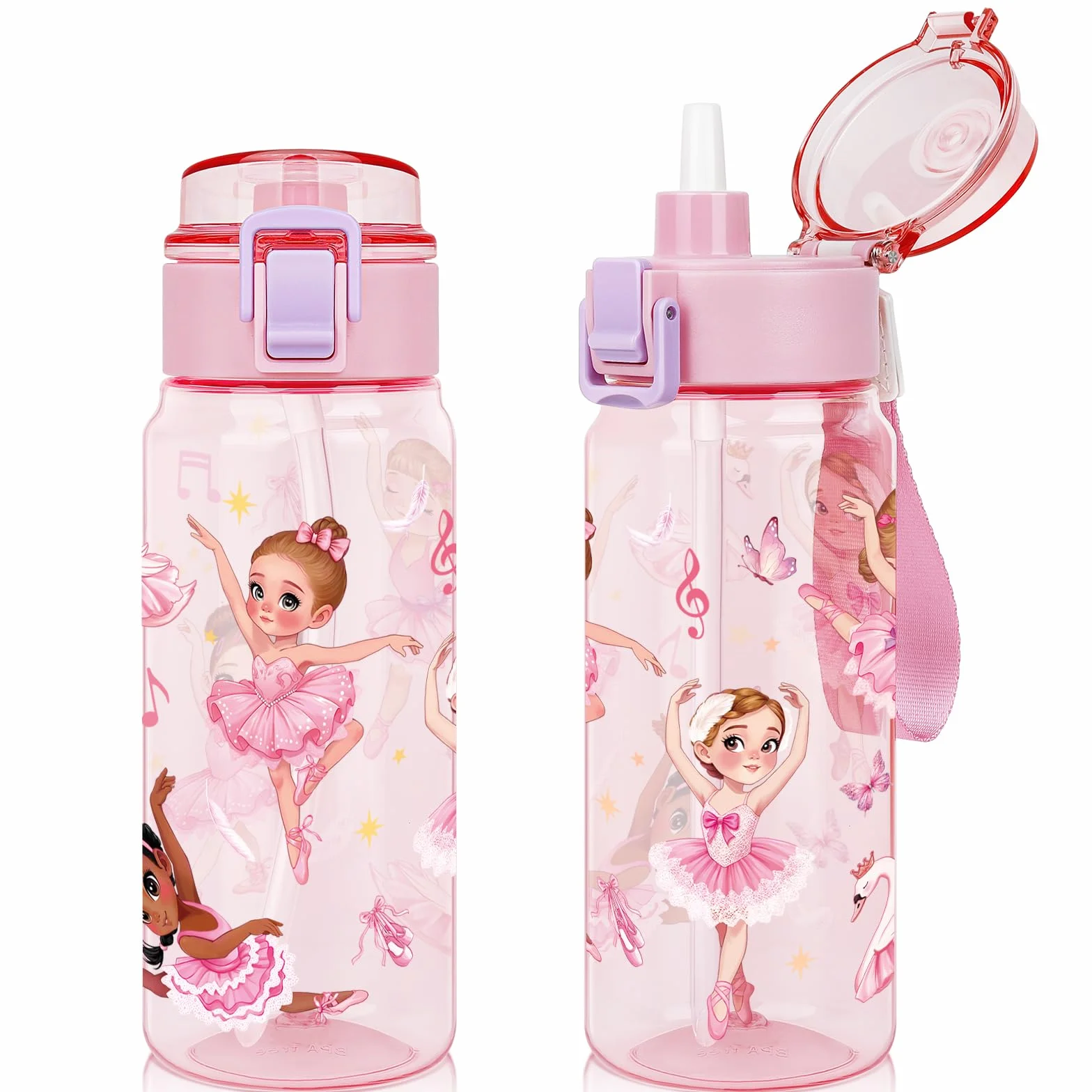 Botella de Agua para Niños 550ml Cantimplora Infantil con Pajita a Prueba de Fugas Sin BPA
