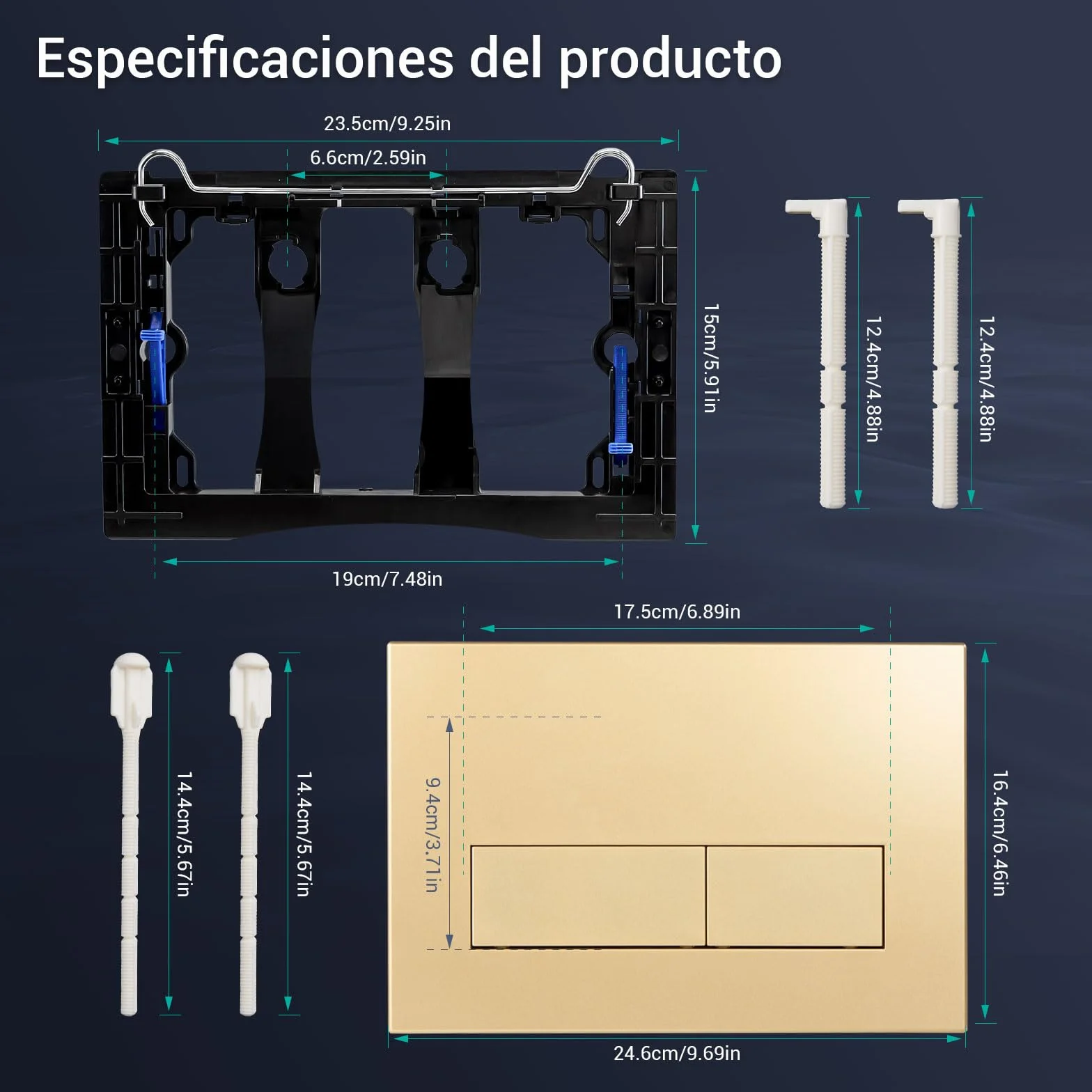Empyreal placa actuador reemplazo panel frontal de cisterna de inodoro, con juego de varillas de descarga y marco de fijación, para Geberit Sigma 01,20,30, descarga doble(Oro Mate)