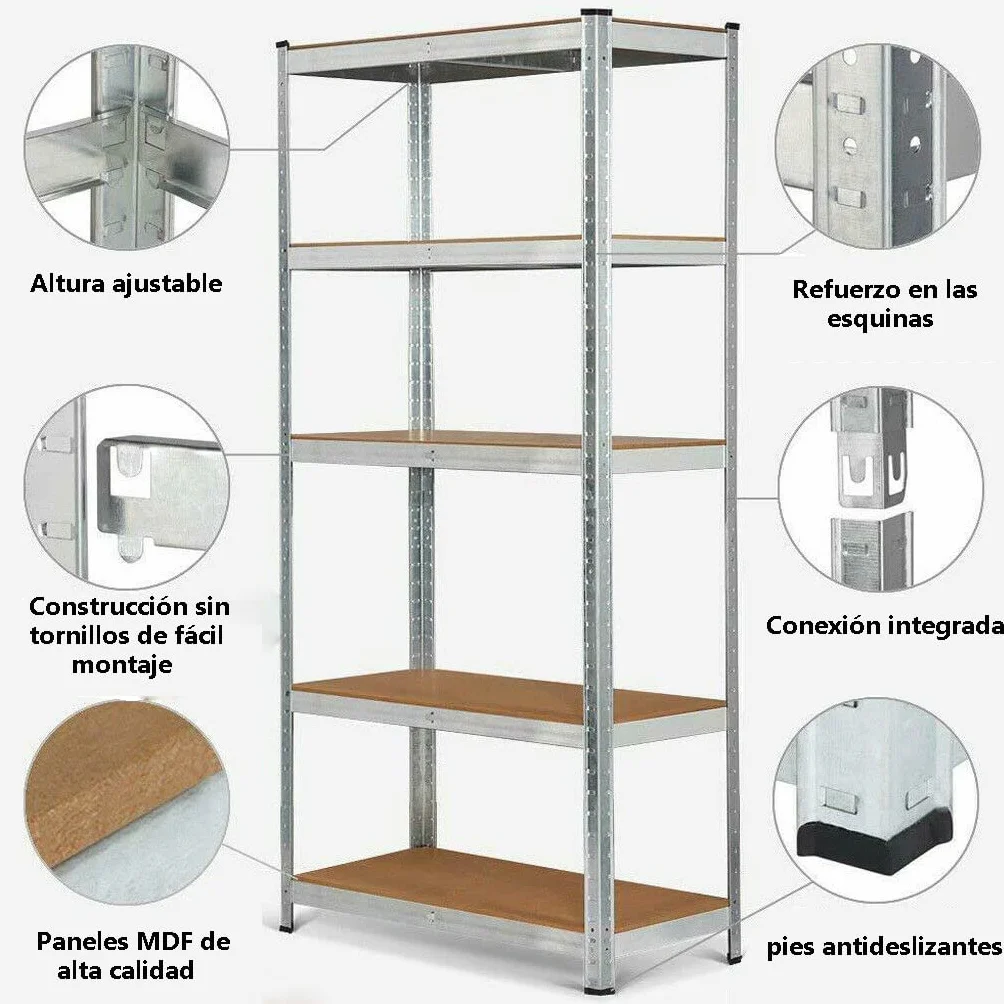 Estanteria Metalica, 5 Baldas Estanterias Almacenaje Estanterías para Garaje, Estanterías de Alta Resistencia para Almacenamiento, 200x100x50cm Estanterías Multiusos, Capacidad 875 kg,Altura ajustable