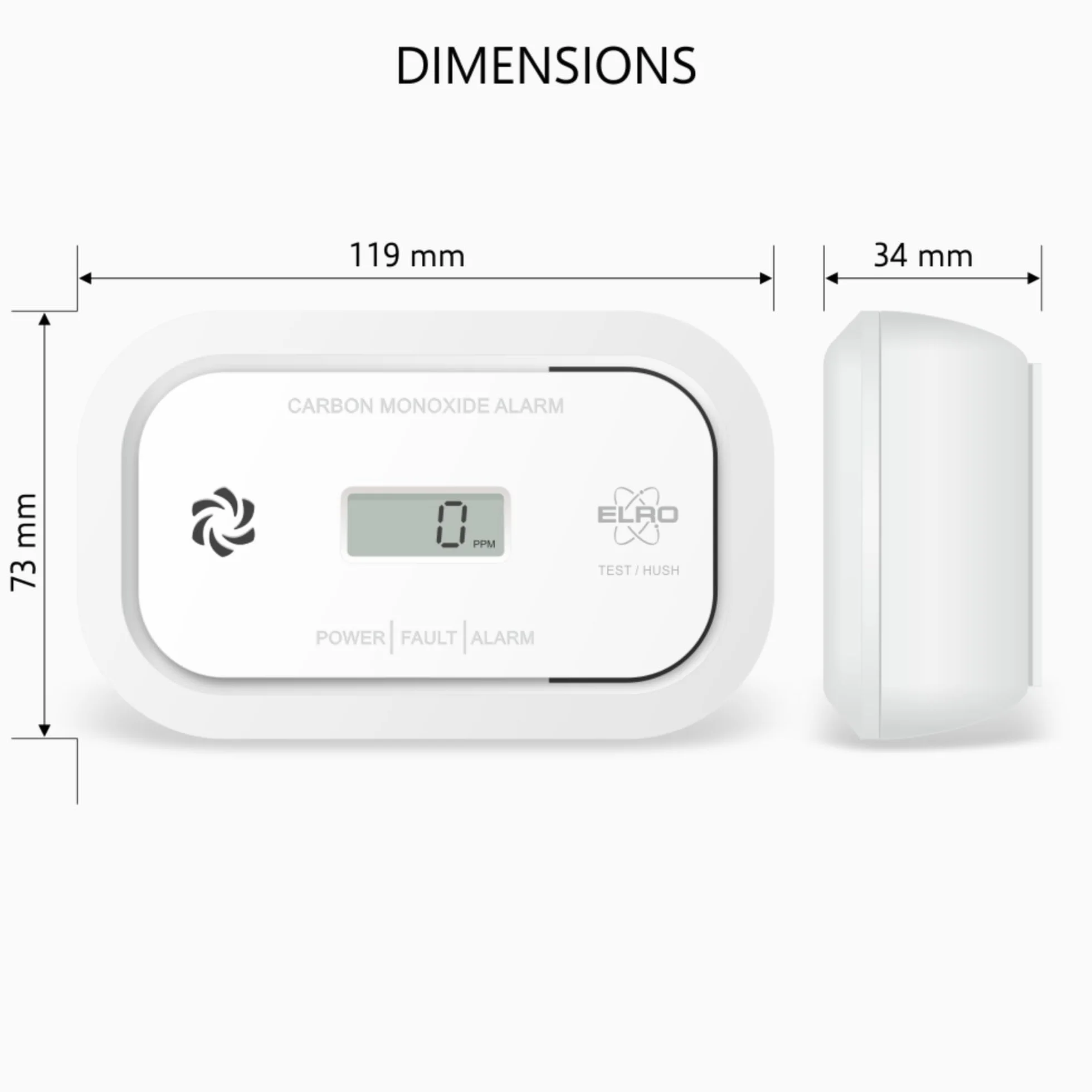 Detector de monóxido de Carbono ELRO FC5003 Sensor 10 años Pantalla LCD Batería 3 años Alarma CO EN50291