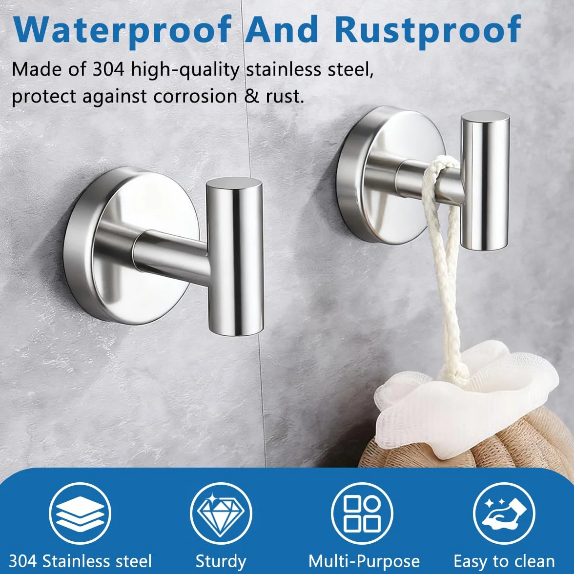 Drenky Colgadores Cuelga Toallas Plata 2 Piezas Gancho Toalla Baño Acero Inoxidable 304 Para Toallas, Abrigos, Batas Y Ropa, Gancho Toalla Para Cocina Y Baño