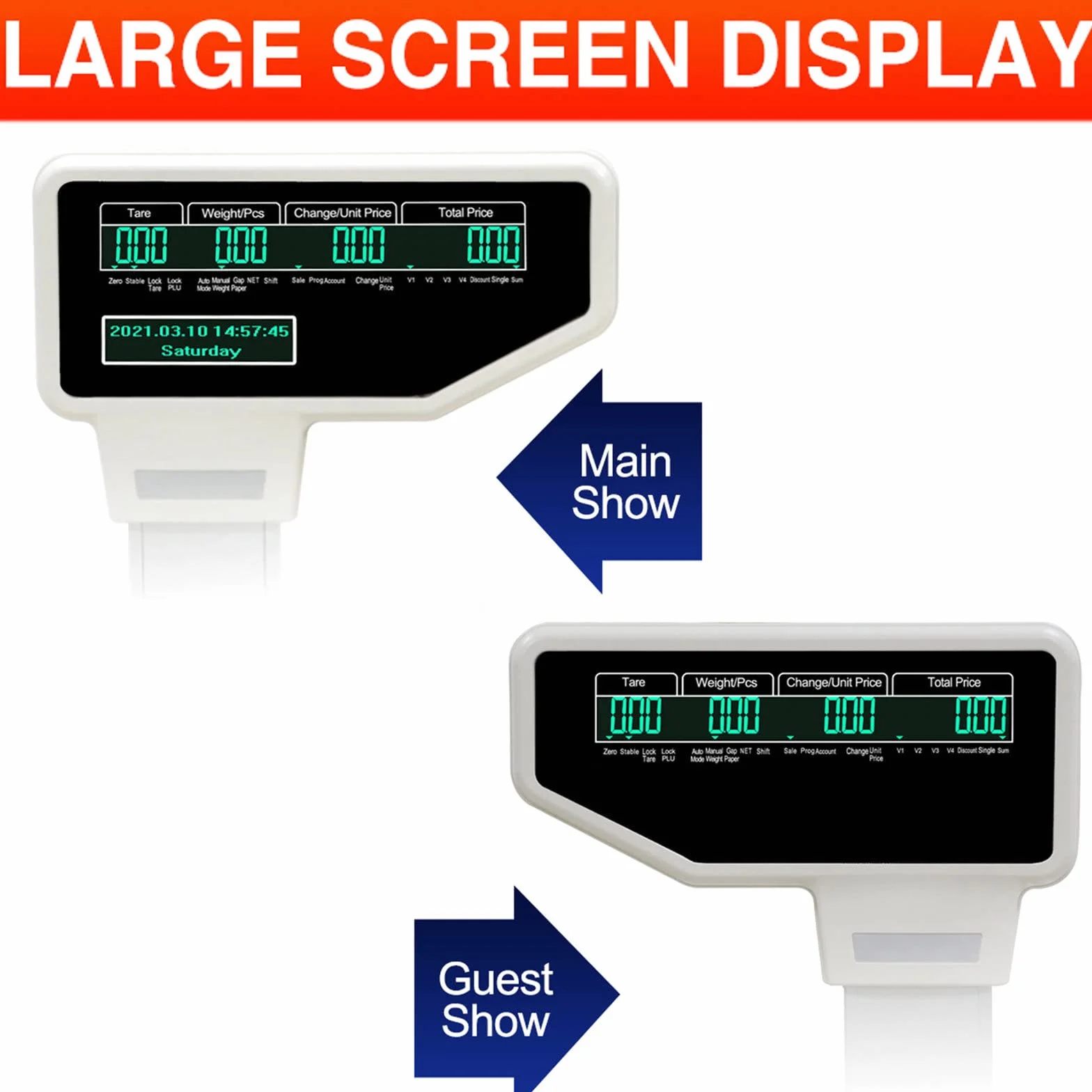Bascula de Comercio Digital Electronica, 30KG Balanza Comercial para Pesar Fruta, Verdura Peso, Pantalla LCD Digital de Doble Cara, Impresión de Adhesivo y Recibo Térmico - Español WiFi