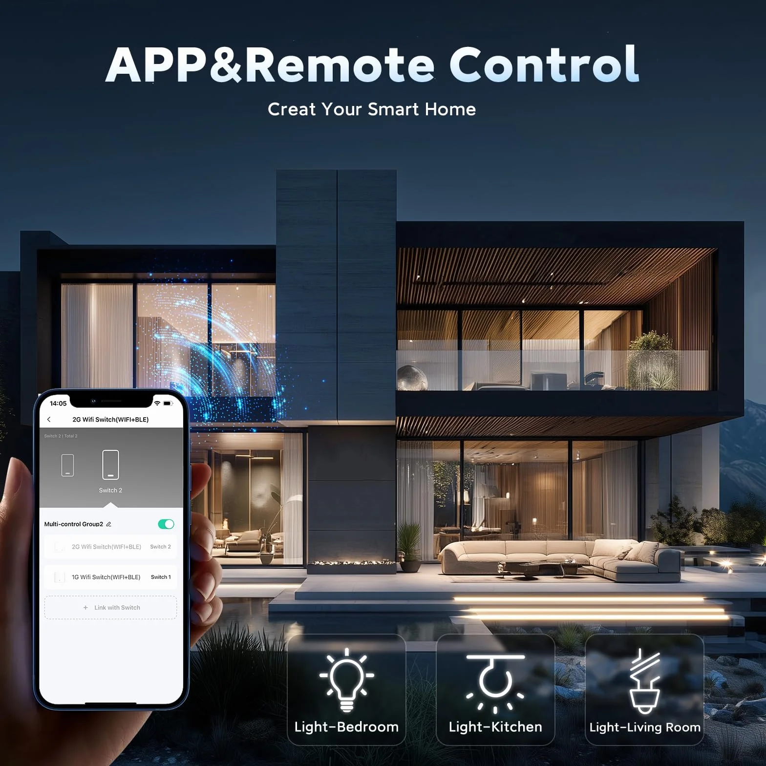 Interruptor Inteligente WiFi Empotrado,Smart Interruptor Táctil Pared,1 Gang 1 Vía 86 * 86 mm,Compatible con Alexa y Google Home (Aplicación Tuya/Smart Life),Blanco