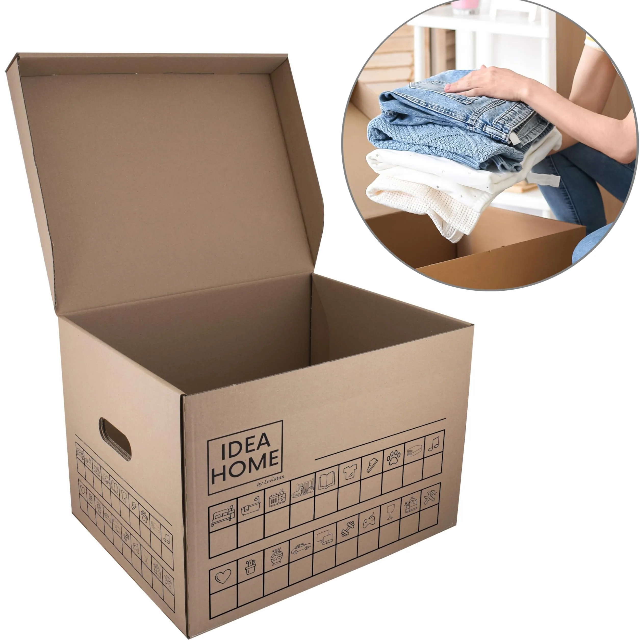 IDEA HOME SET de 6 Caja de Mudanza Caja de Archivo Movebox Caja de Almacenamiento de Cartón con Tapa 30 kg