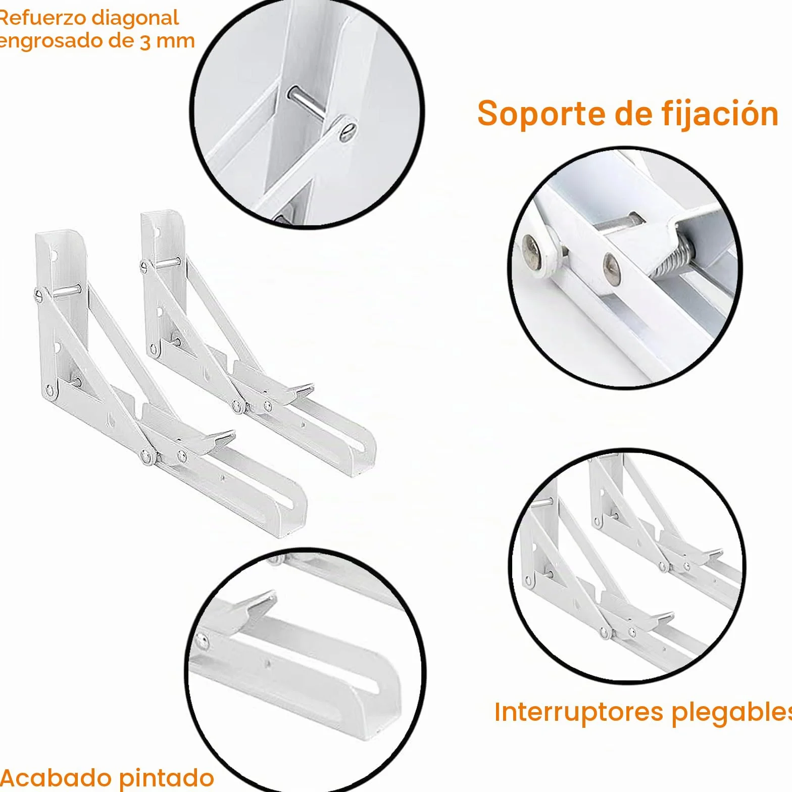 400mm Escuadras Abatibles, 2Pcs Bisagra Mesa Abatible Escuadras para Estanterias, Bisagras Mesa Plegable Inoxidable, Soporte Estantería Plegable, Pared Soporte de Estante, Carga: 90KG.