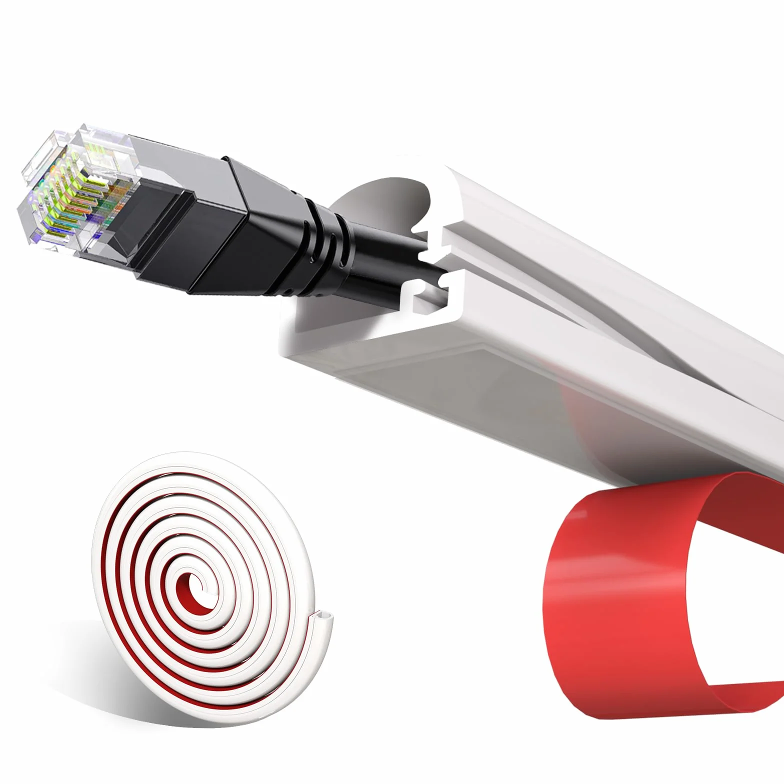 shinfly 1m Canaletas para Cables Blanco, Canaleta Cables Pared Adhesivo para 1 Cable, Esconder Cable Adecuado para la Gestión de Cable en Pared, Suelo y Oficina
