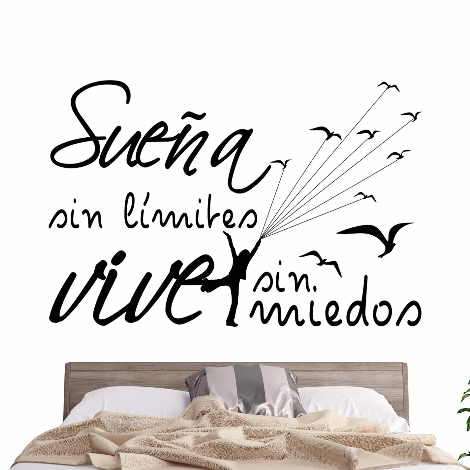 Vinilos de pared decorativo con frase decorativa motivadora "SUEÑA SIN MIEDOS VIVE SIN.." Pegatinas decorativas pared. Decoración casa Docliick DC-19150