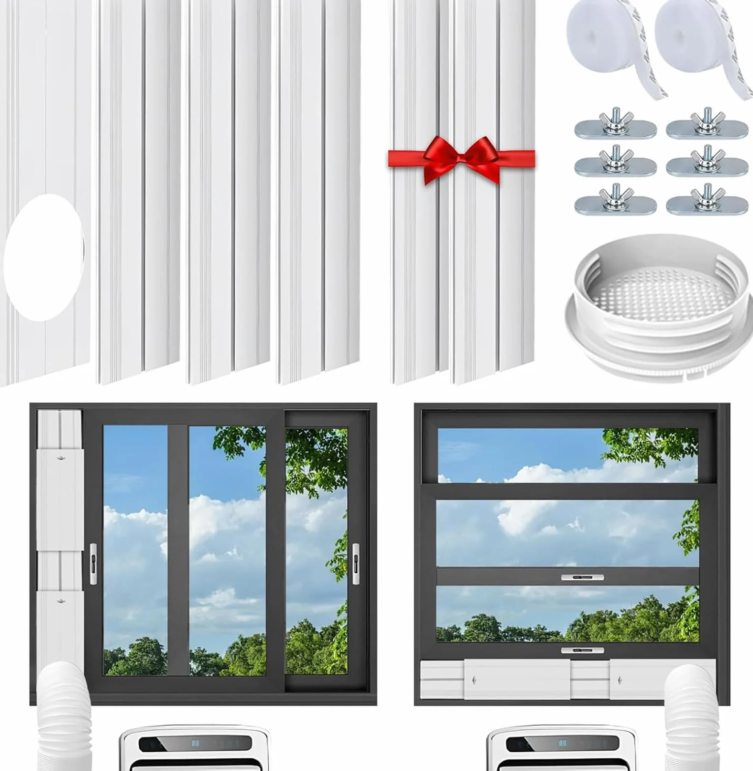 Kit Ventana Aire Acondicionado Portátil, Placa de Sellado de Ventanas Aire Acondicionado con Adaptador Universal de 13/15 cm, Sellado de Ventanas de Aire Acondicionado móvil