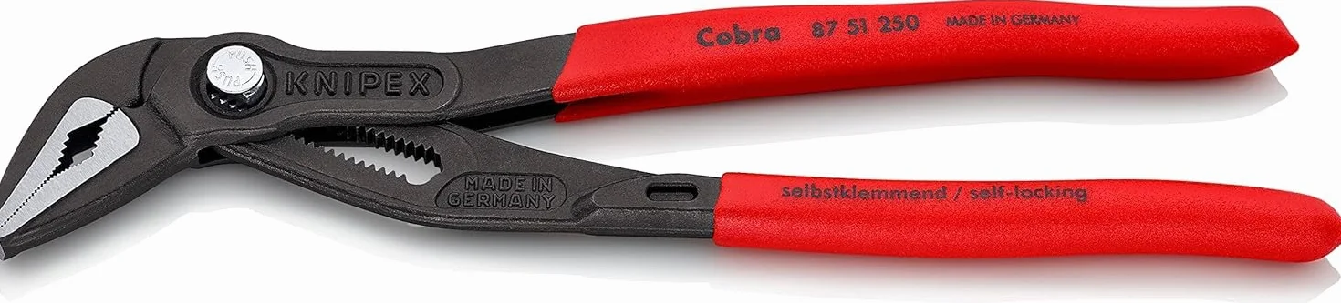 KNIPEX Cobra ES Tenaza de agarre pico loro extra esbelta con cartulinas autoservicio Mangos plasticos por inmersión, 87 51 250 SB