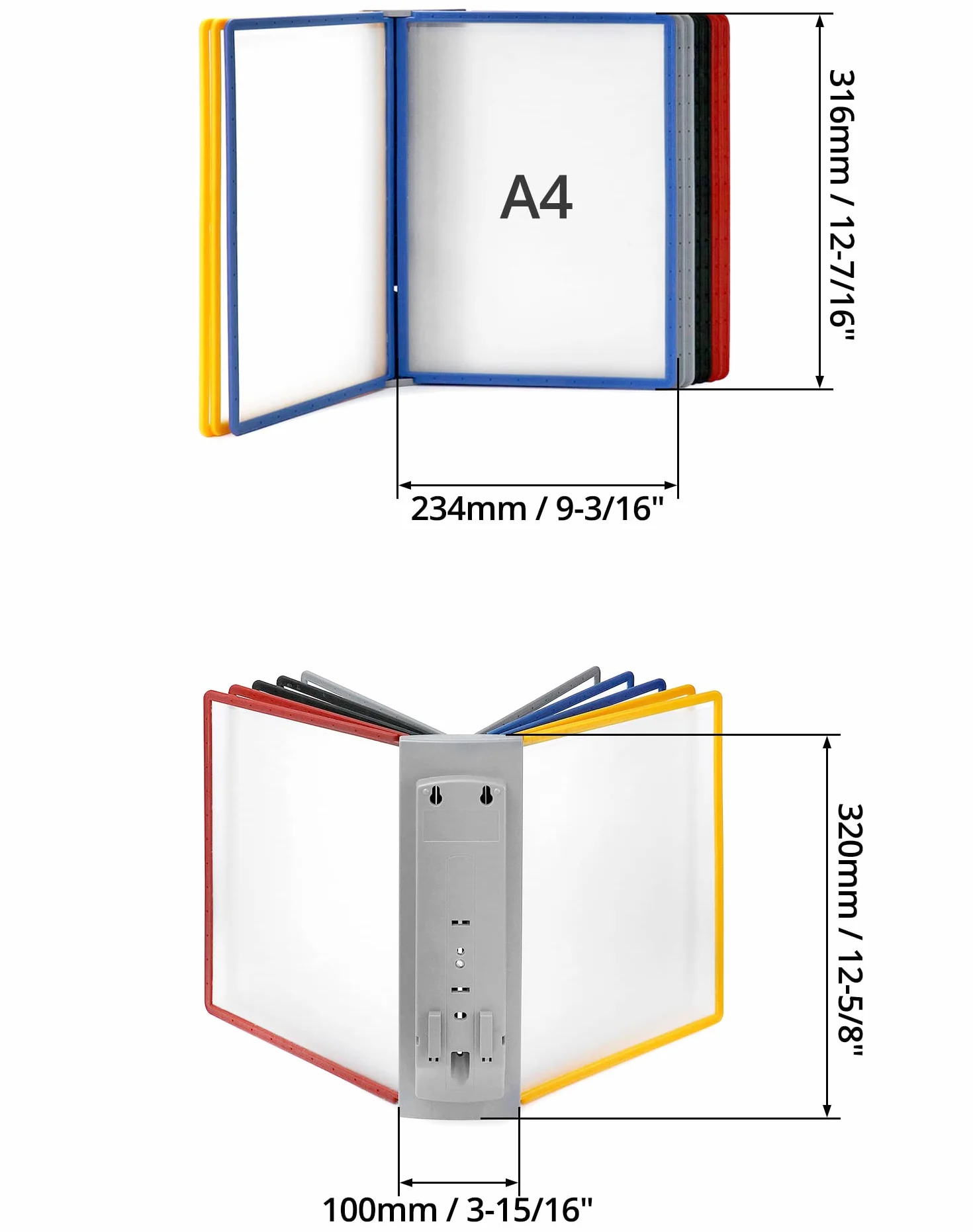 QWORK® Paquete de 2 Sistema de paneles de pared - 10 Paneles A4 Portadocumentos multicolor