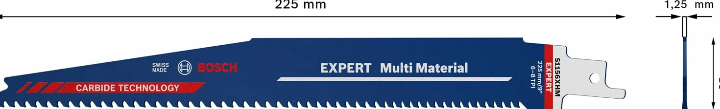 Bosch Professional 1x Hoja de sierra sable Expert `Multi Material` S 1156 XHM (para Hierro fundido, Longitud 225 mm, accesorios Sierra sable)