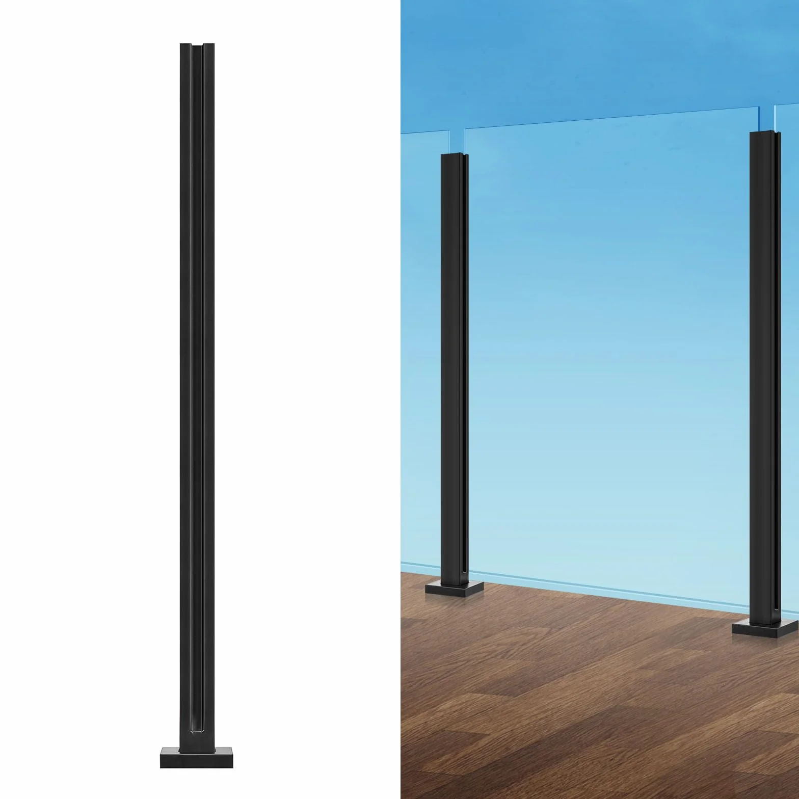 VEVOR Abrazadera de Vidrio, Soporte de Barandilla de Vidrio de 1050 x 105 x 105 mm para Vidrio Templado de 10-12 mm de Espesor, Acero Inoxidable 304, para Balcón, Jardín, Cubierta, Escalera, Negro
