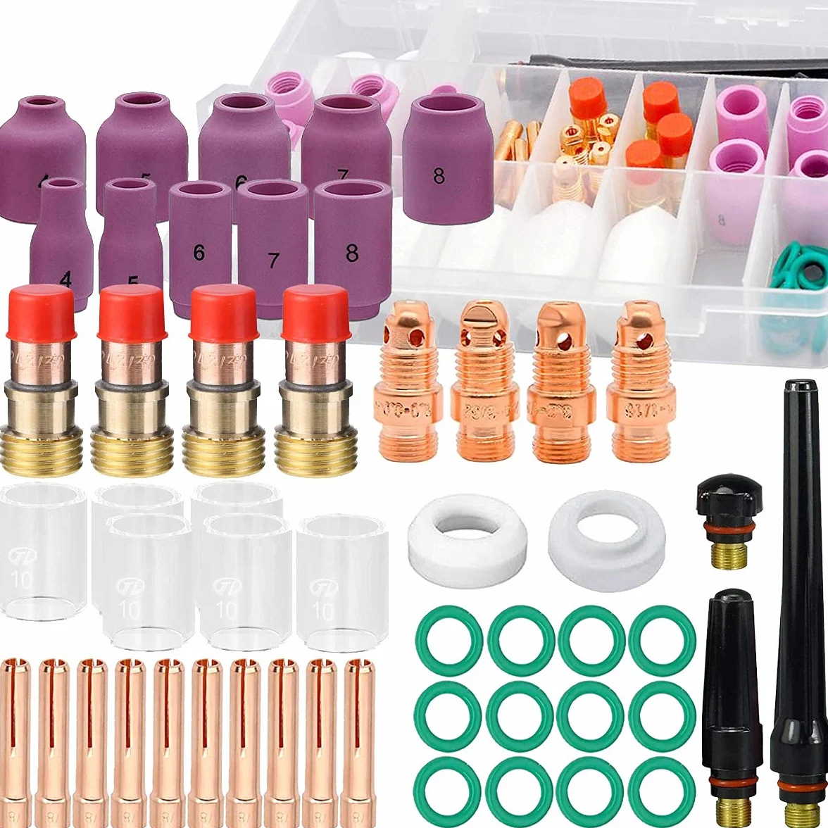 51 Uds antorcha de Soldadura para TIG Lente de Gas rechoncho # 10 Kit de Copa de Vidrio, Boquilla de alúmina 10 Uds para WP-17/18/26