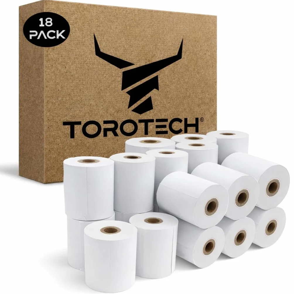 TOROTECH Rollos de Papel Térmico Blanco para Datáfonos 57x35x12mm - 18 Rollos -Ecológicos Sin BPA - Bobinas para Tickets Terminales Tarjetas Crédito Rodillos Impresora POS Alta Durabilidad (18)