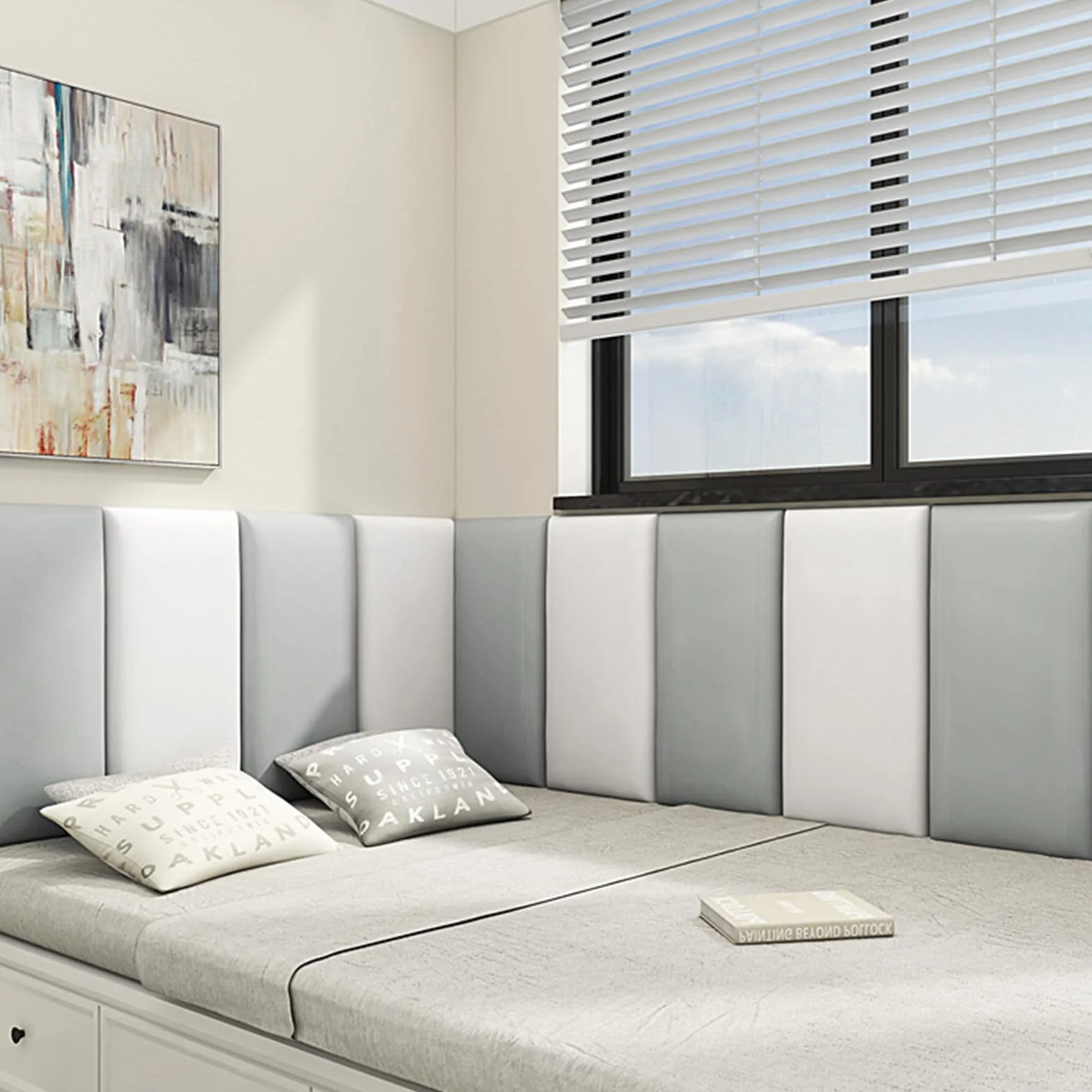 Paneles de pared 3D, paquete suave anticolisión, paquete suave para guardería, pegatinas de pared, paquete suave de tatami, paquete suave de pared de fondo para habitación infantil (blanco-4 unidades)