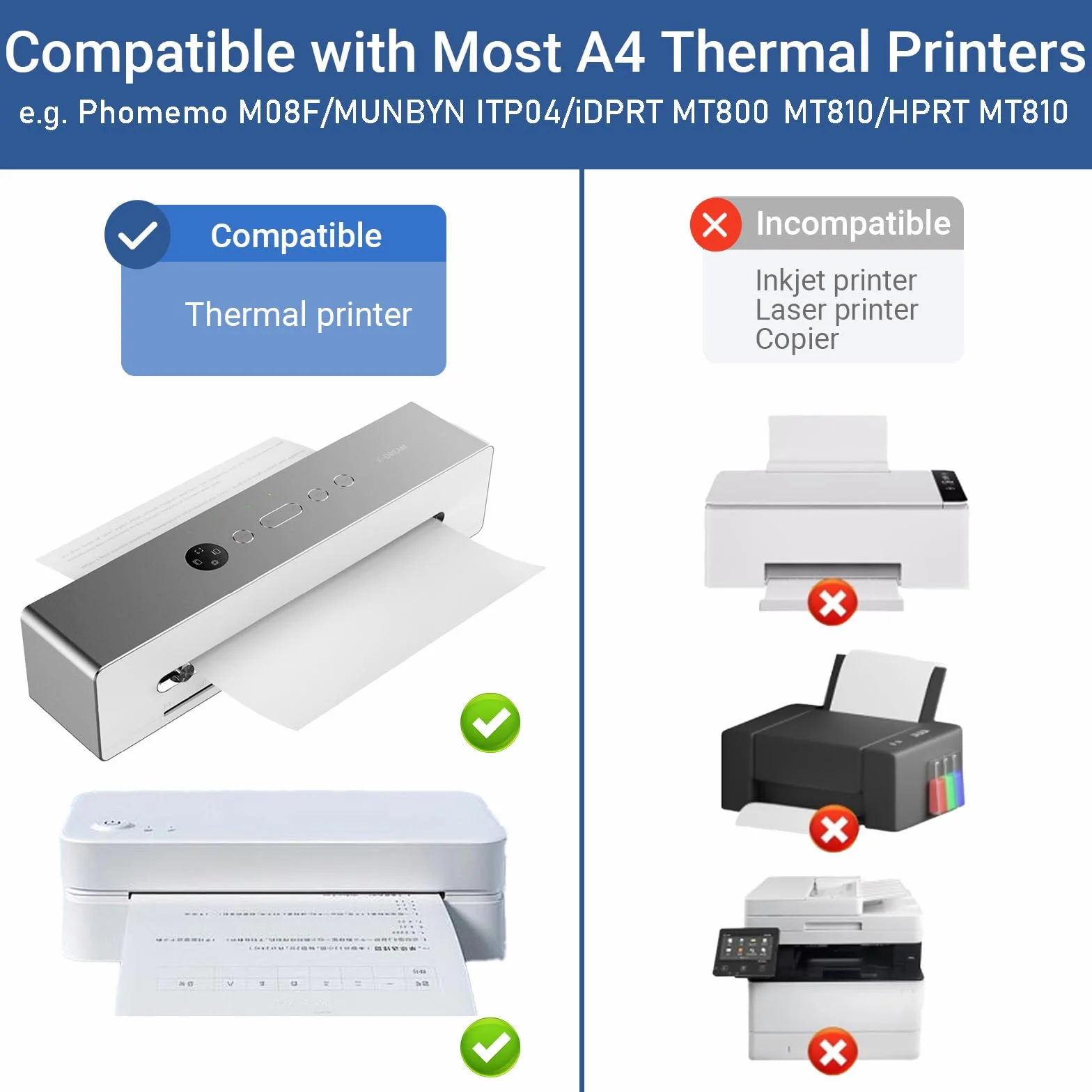 200 Hojas de Papel Térmico A4 - Papel Térmico Impresora, 210×297 mm, 70g/m² Papel de Pulpa de Madera Pura, Sin BPA, Compatible con la Mayoría de Impresoras Térmicas A4