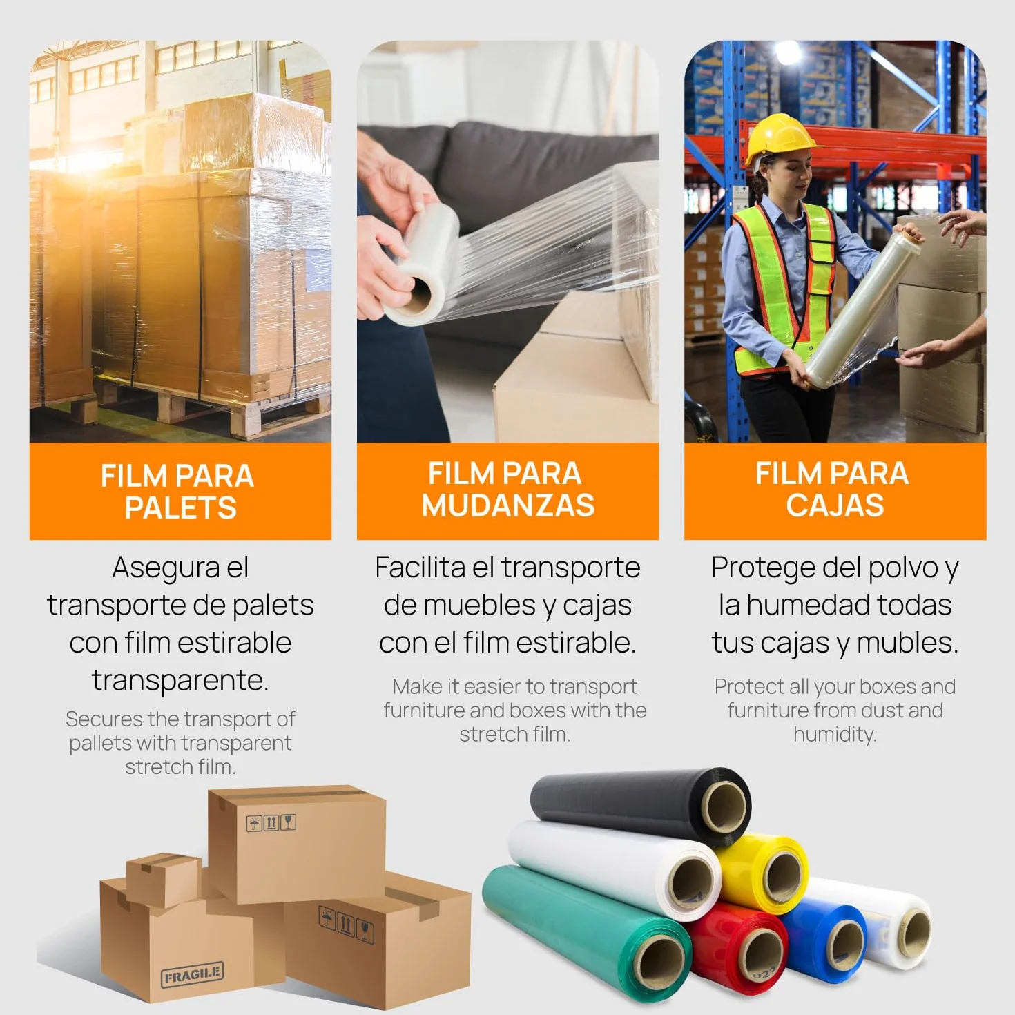 Film Blanco para Embalar, Film, Papel Film, Rollo de Plastico Protector Muebles, Cajas Mudanza, Plastico Cubretodo 50 x 110 m estirables - SIDI (1 und, Blanco)