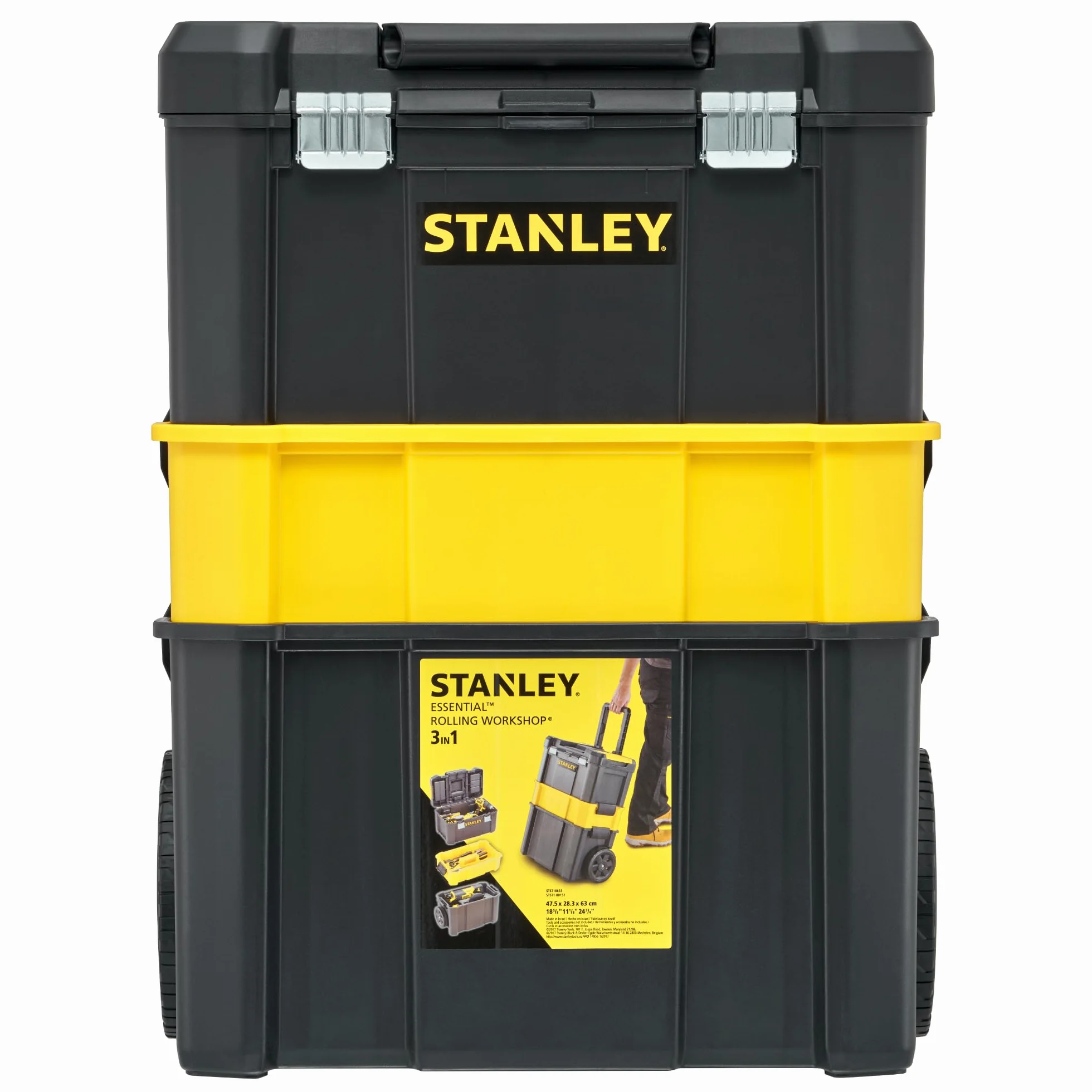 STANLEY Caja de Herramientas Rodante Esencial, Taller Móvil 3 en 1 con Unidades Apilables, Solución Portátil para Herramientas, STST1-80151.
