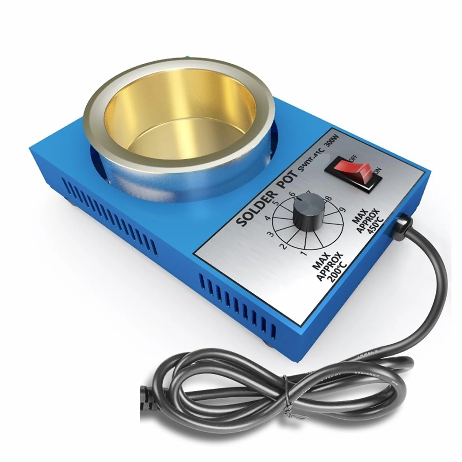 Crisol de Mano de 150W/300W, Horno de fusión de estaño con Temperatura Ajustable, Herramientas de desoldar y Soldadura electrónicas portátiles(Red Silver Tone)