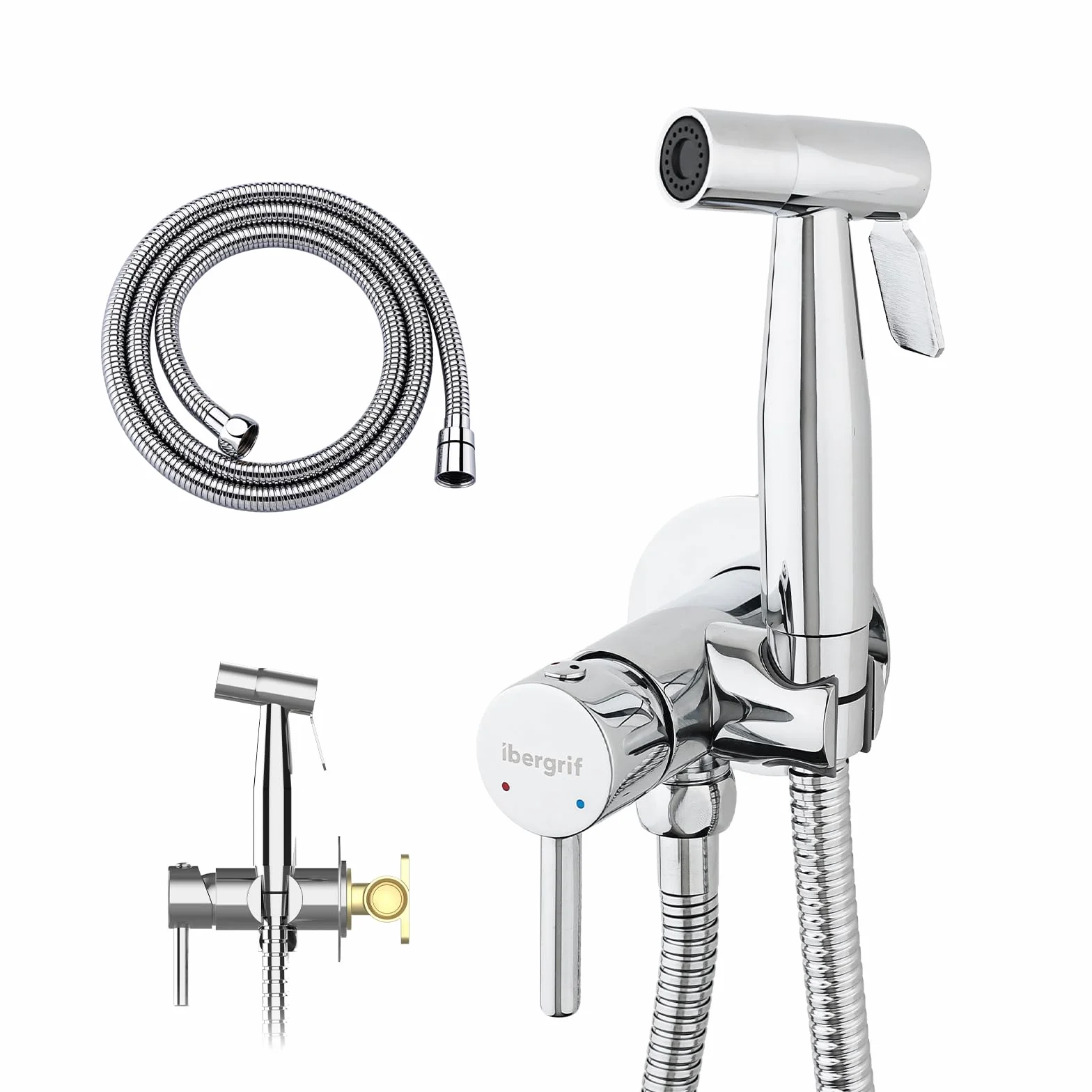 Ibergrif M22004 Grifo Empotrado para WC y Bidé Mezclador Monomando Ducha de Mano Acero Inoxidable 1.2m Plata