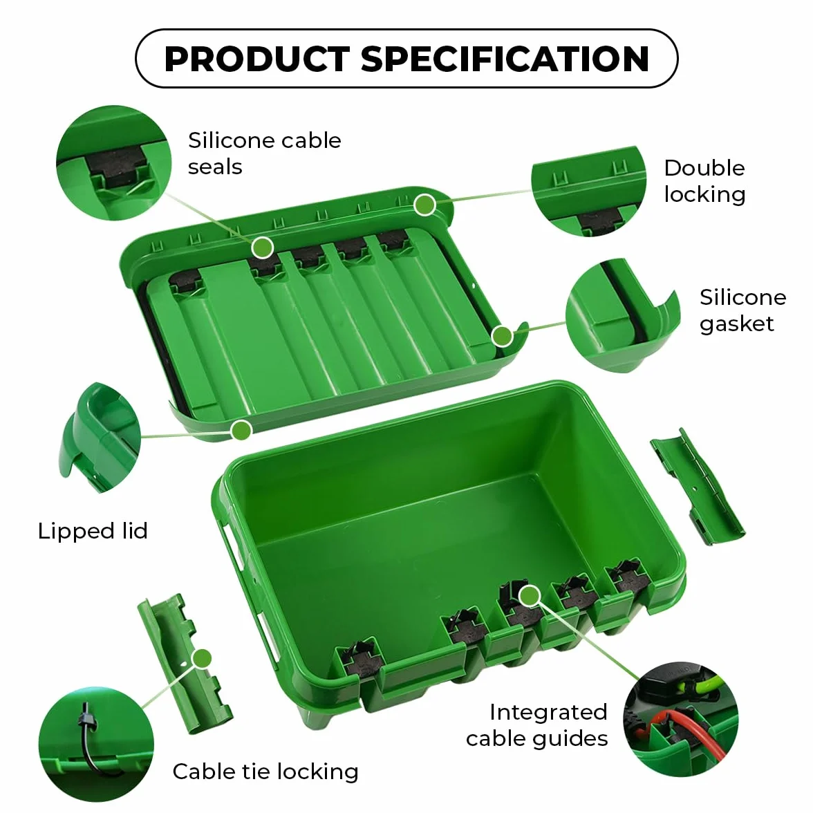 DRiBOX IP55 Caja de Conexiones Eléctricas Exterior Resistente a la Intemperie para Luces de Navidad, Temporizadores, Cables de Extensión, Cables, Carretes, Transformadores (Grande, Negro)
