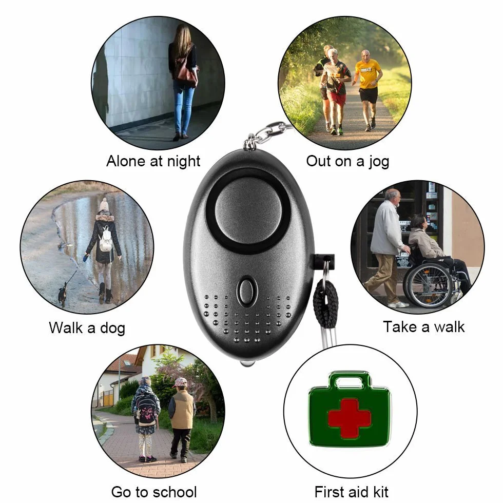 Alarma Personal de Emergencia [Paquete de 3] Qoosea Scream Safesound Alarma 140dB Linterna LED para niños/Mujeres/Ancianos/protección (Negro + Plata + púrpura)