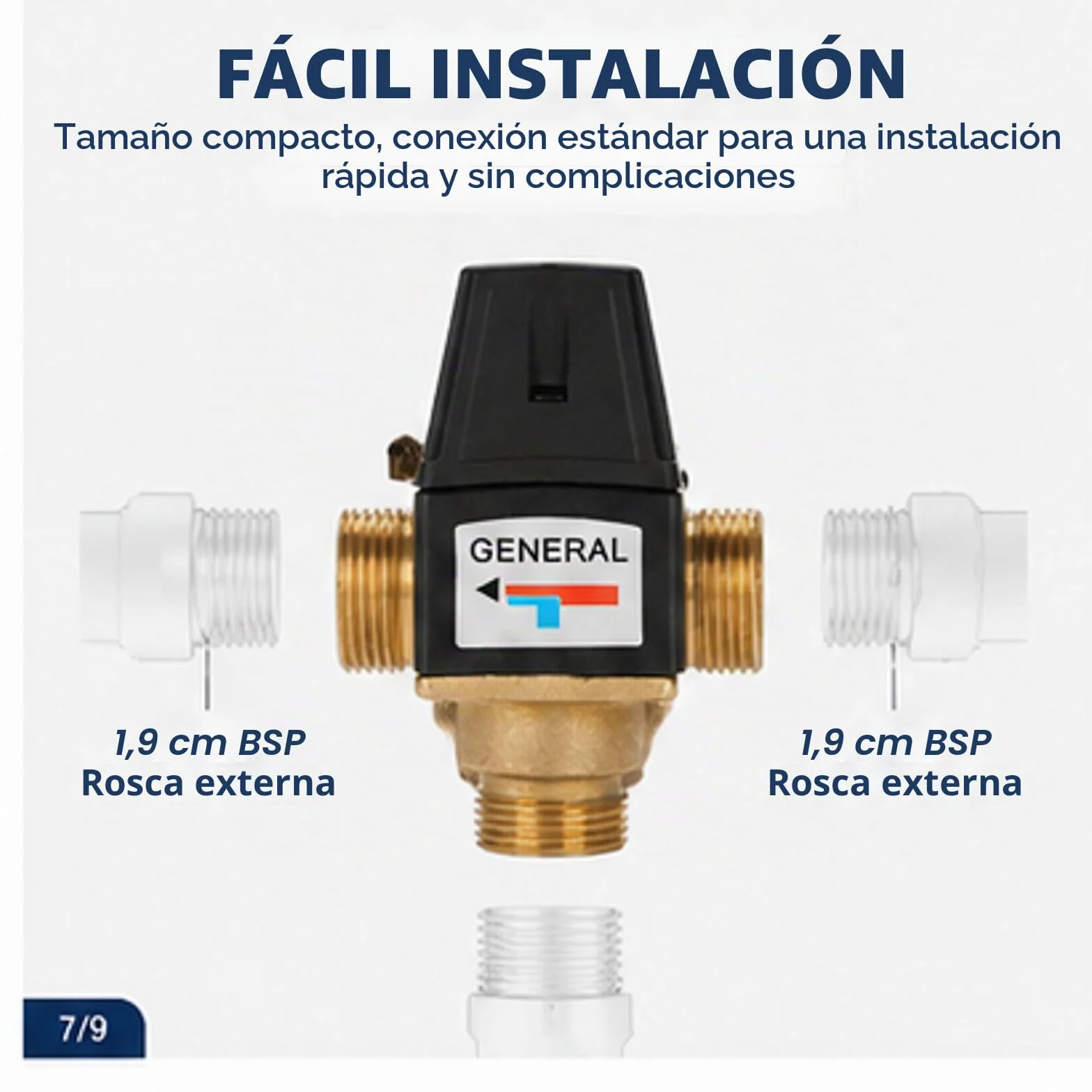 Válvula mezcladora termostática, válvula mezcladora termostática de latón DN20 de 3 vías, para Calentador de Agua Sola, de 35 a 60 grados, función antiquemaduras